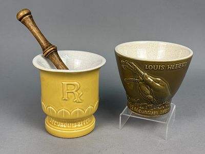 McCoy and Eli Lilly Pharmaceutical Mortars. This lot features a McCoy Pottery yellow glazed 