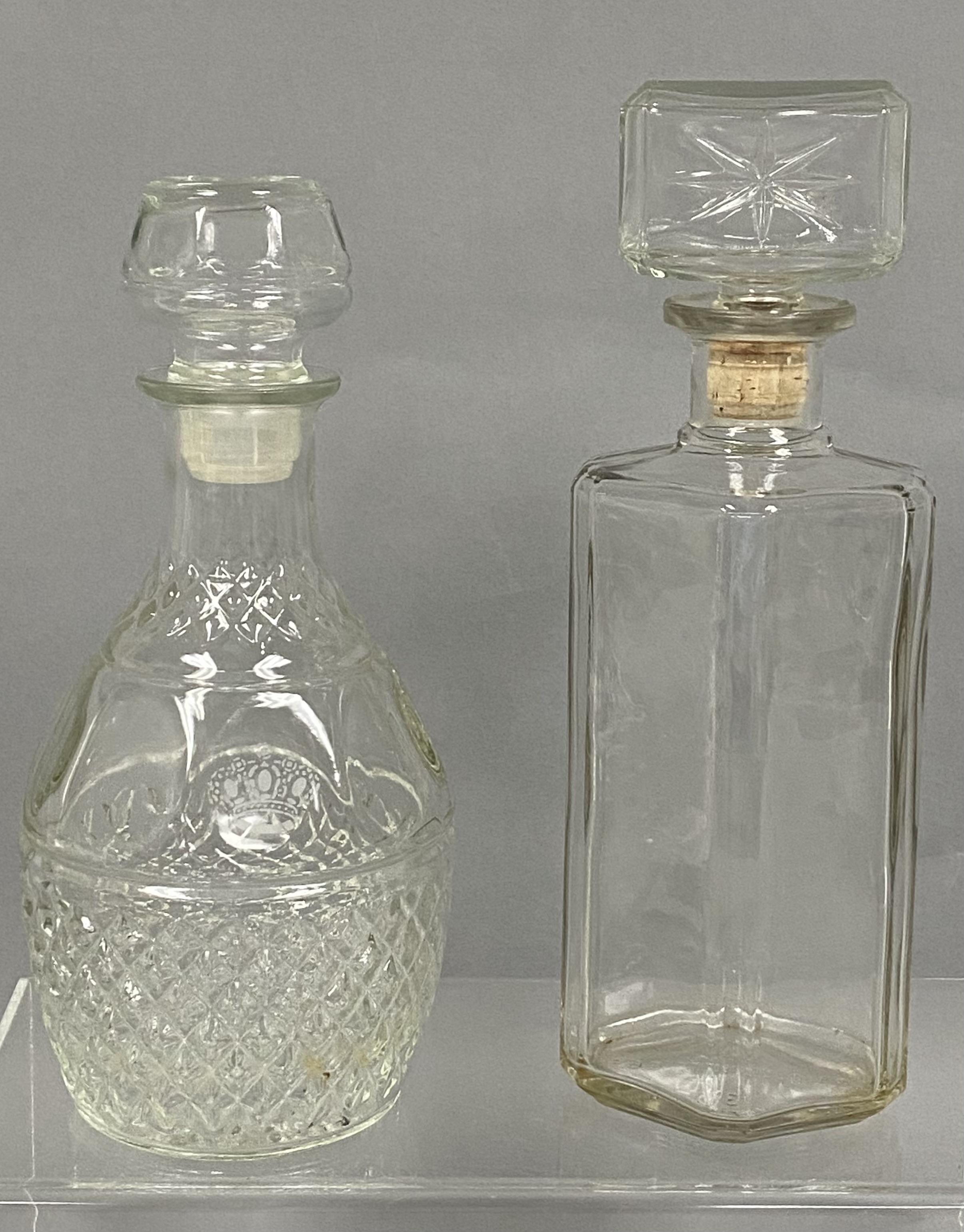 Two Vintage Clear Glass Decanters