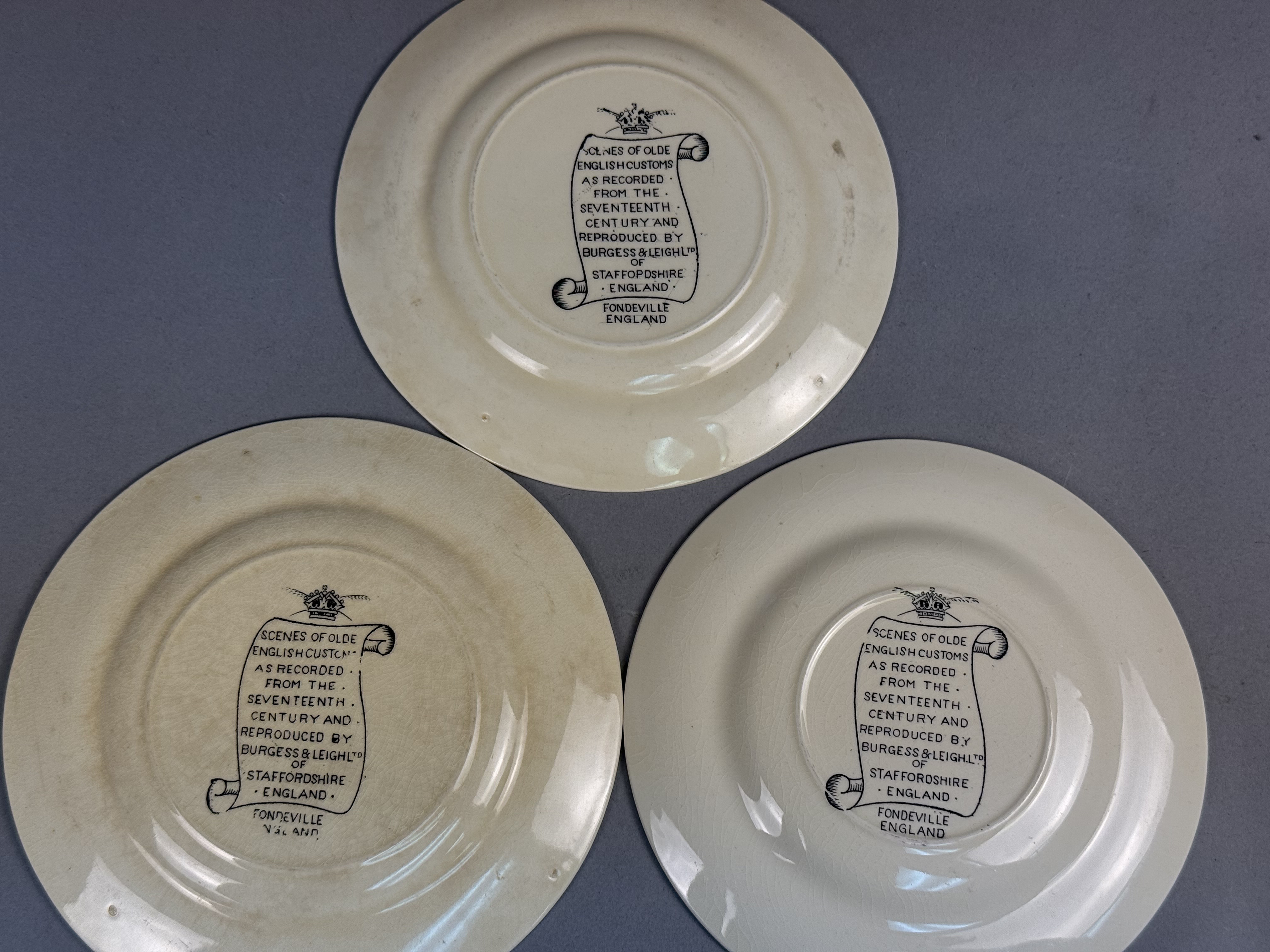 Three Burleigh English Customs Plates