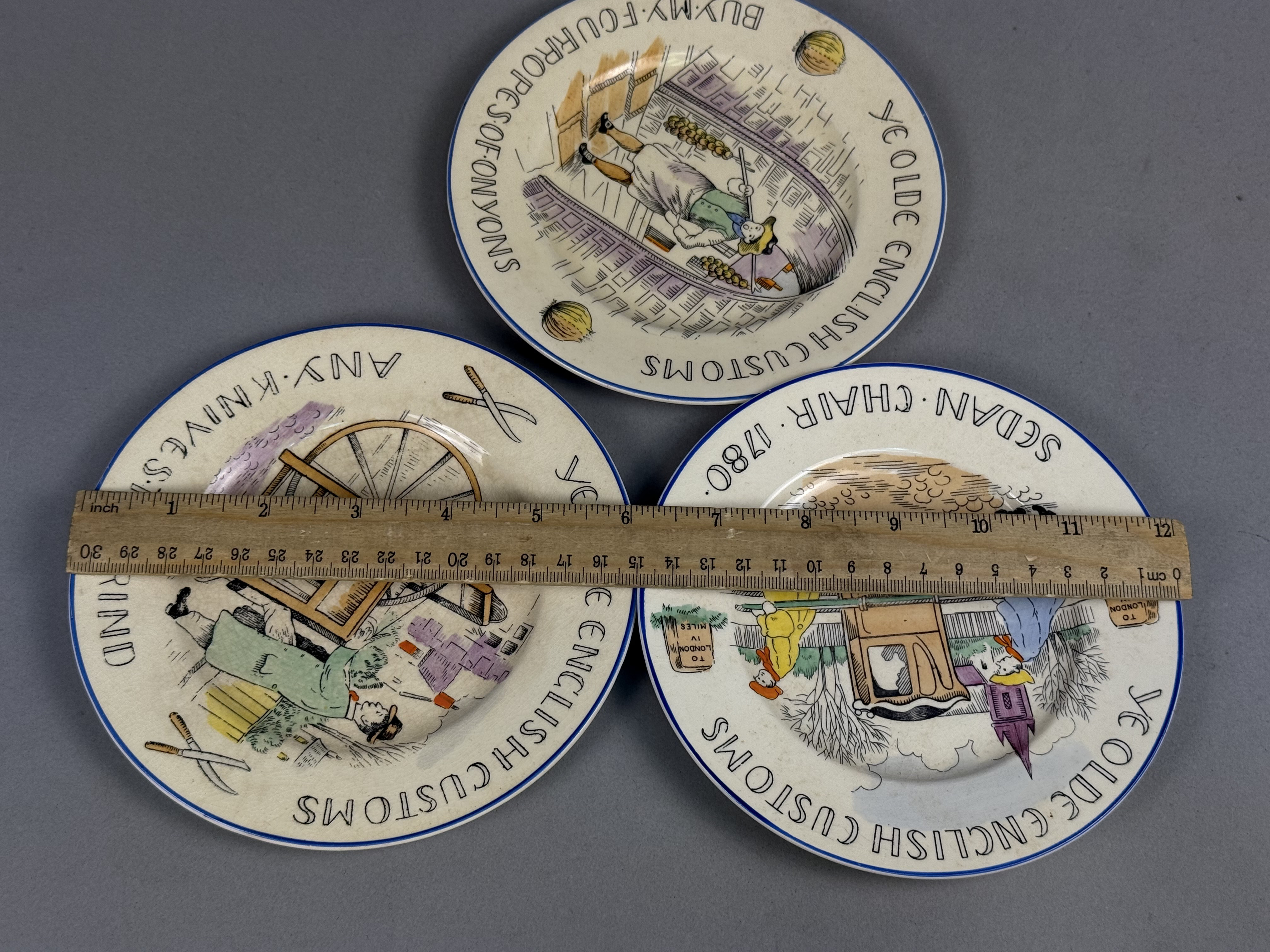 Three Burleigh English Customs Plates
