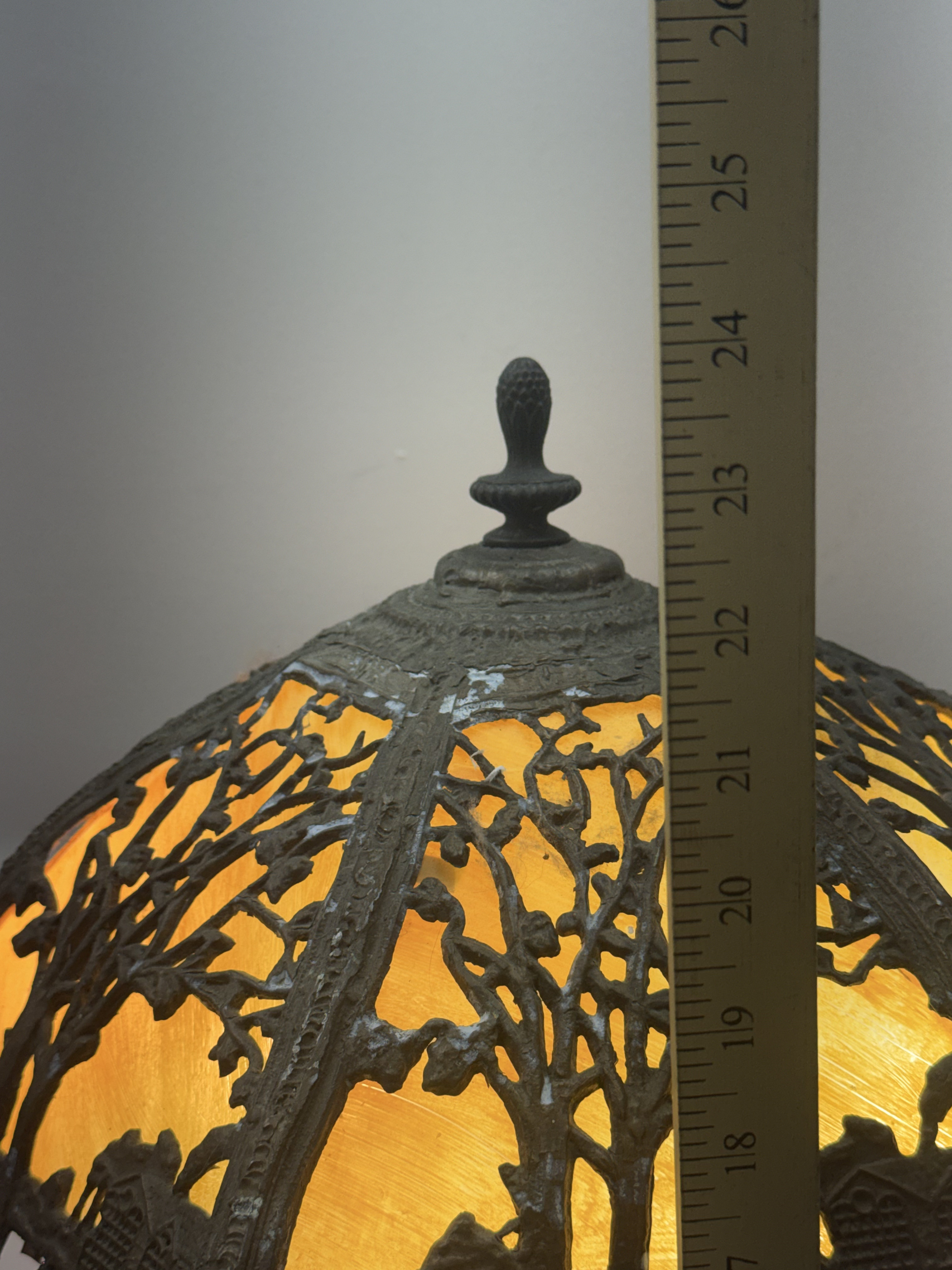 Scenic Overlay Two-Tone Slag Glass Lamp