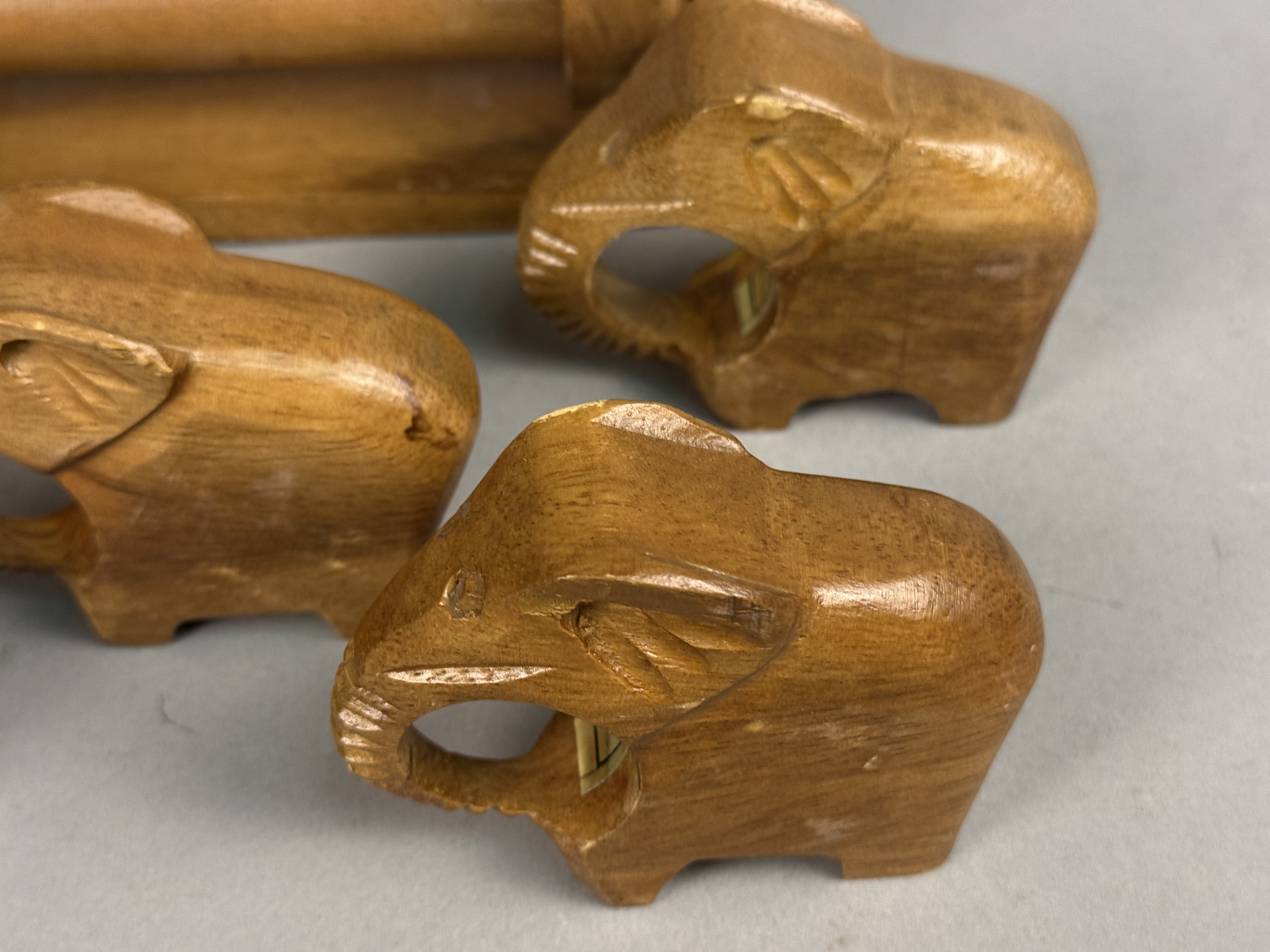 Six Carved Wood Elephant Napkin Rings