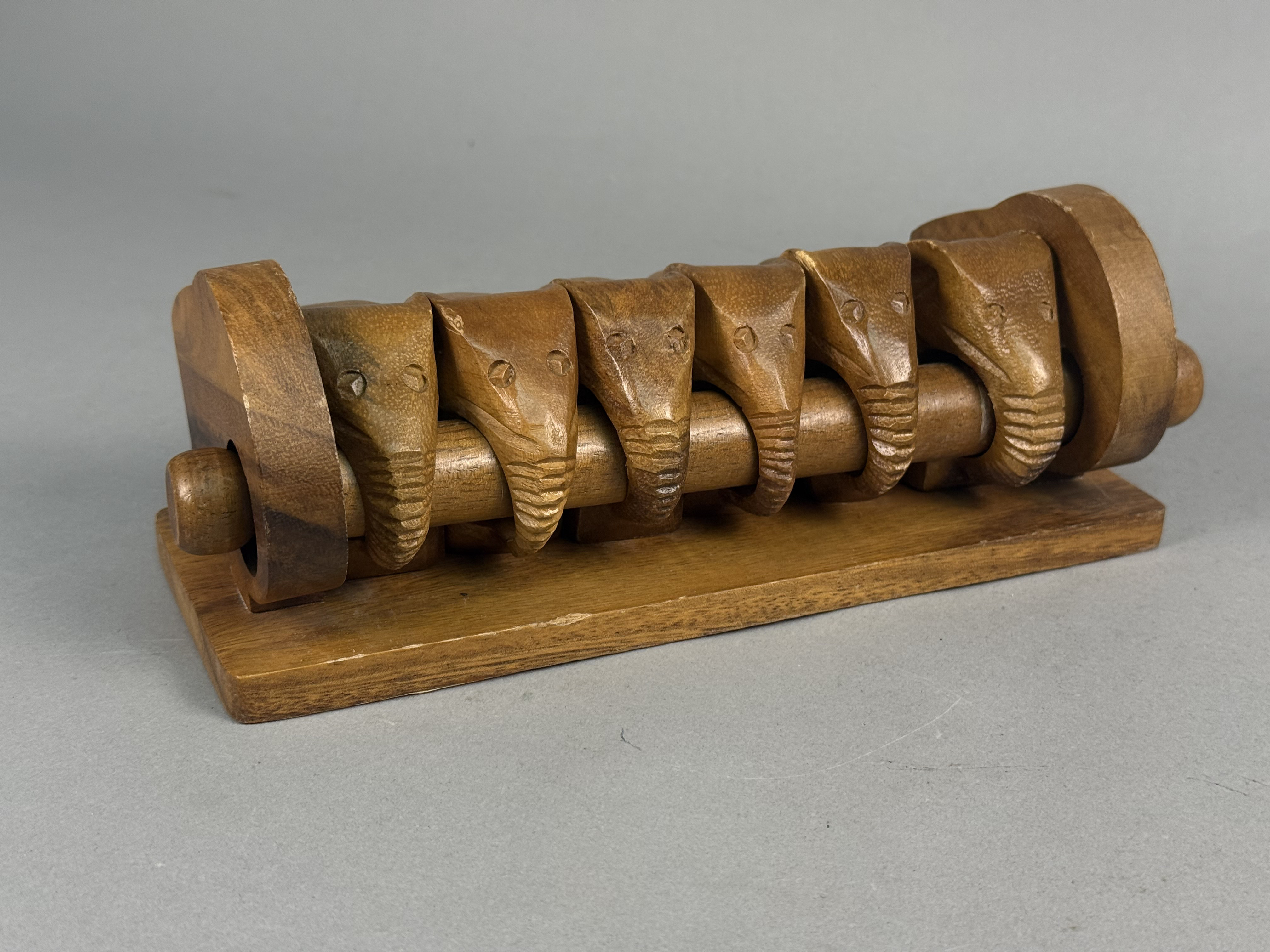 Six Carved Wood Elephant Napkin Rings