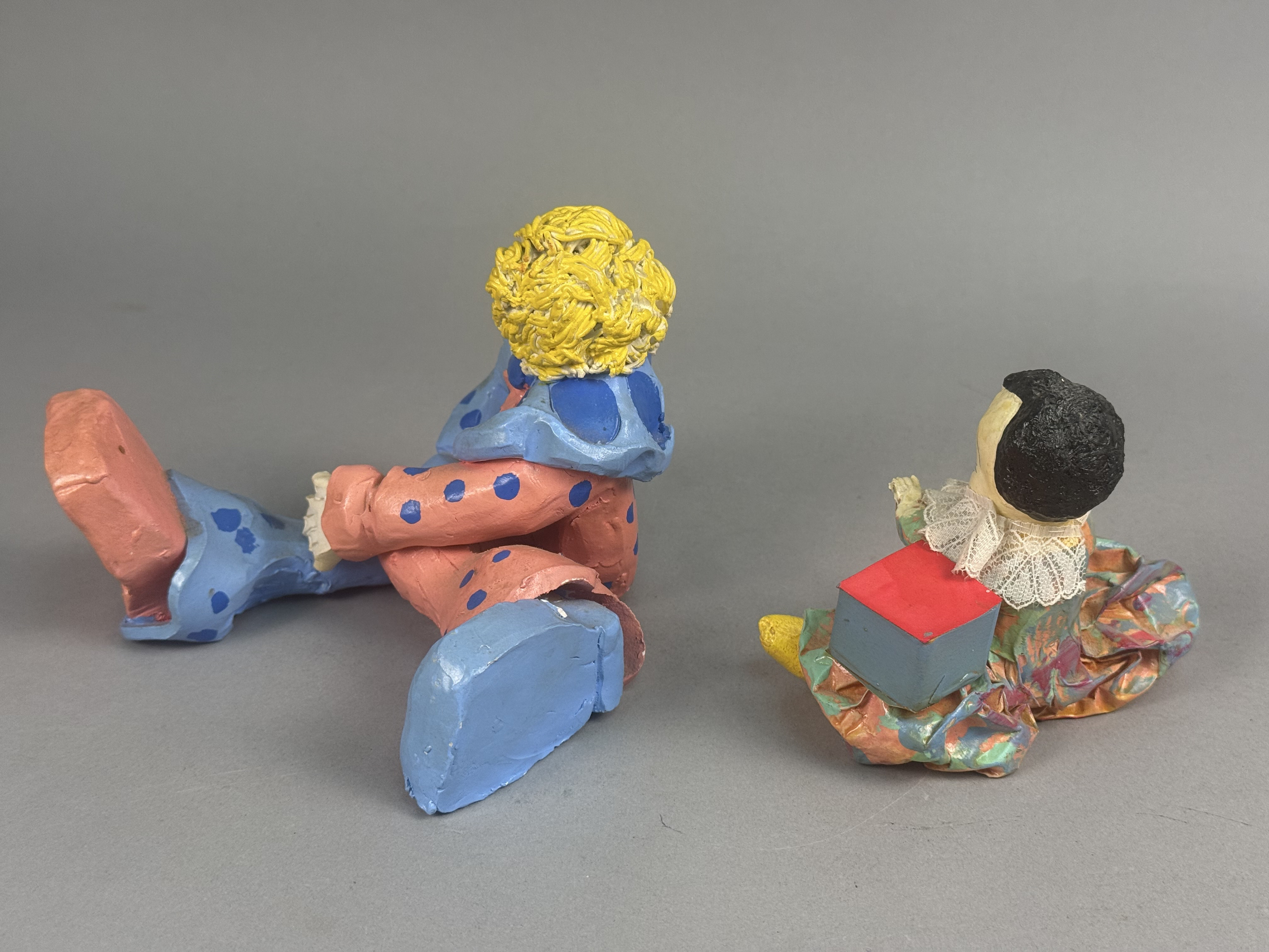 Two Hand-Painted Folk Art Clown Figurines