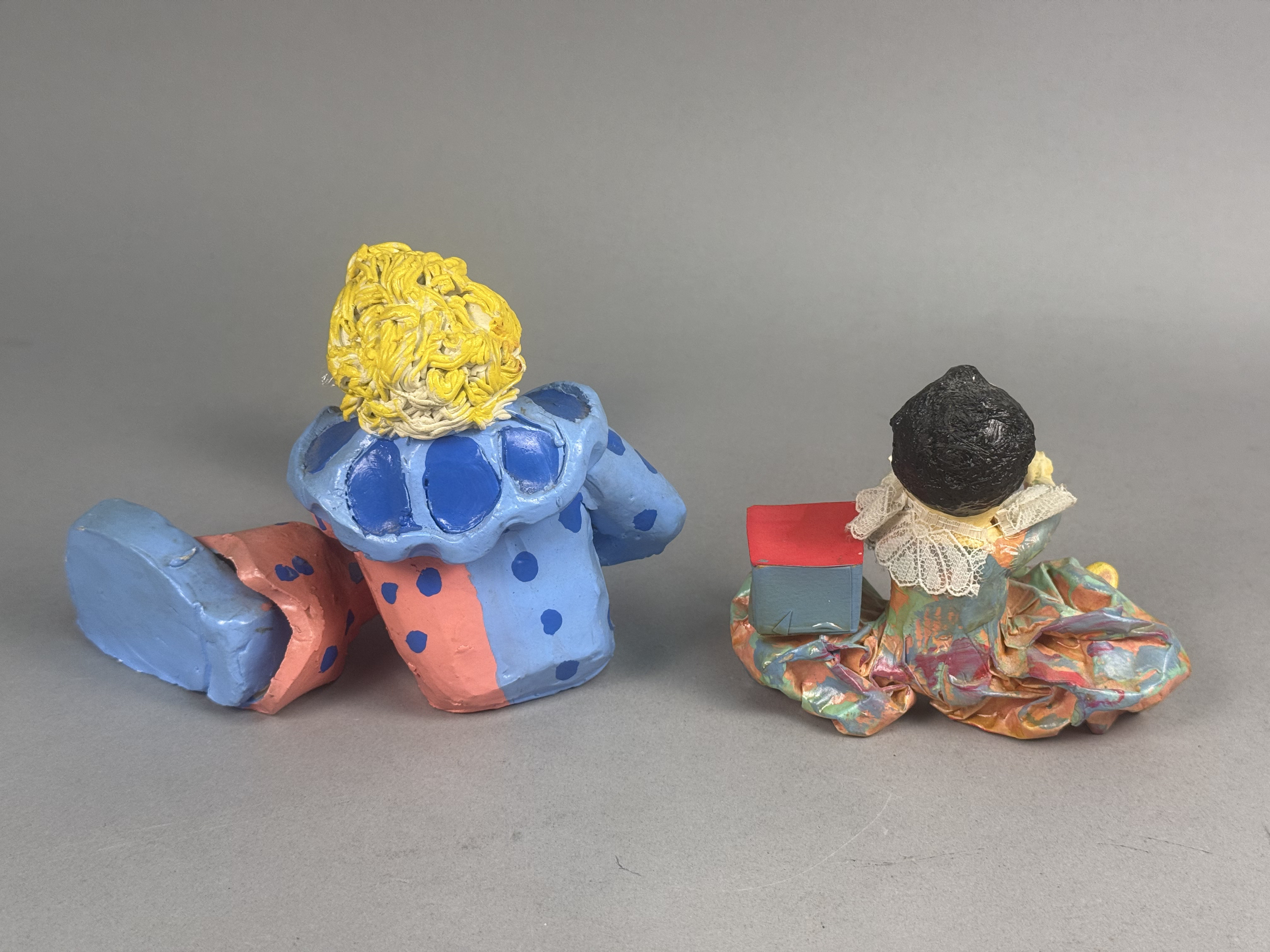 Two Hand-Painted Folk Art Clown Figurines