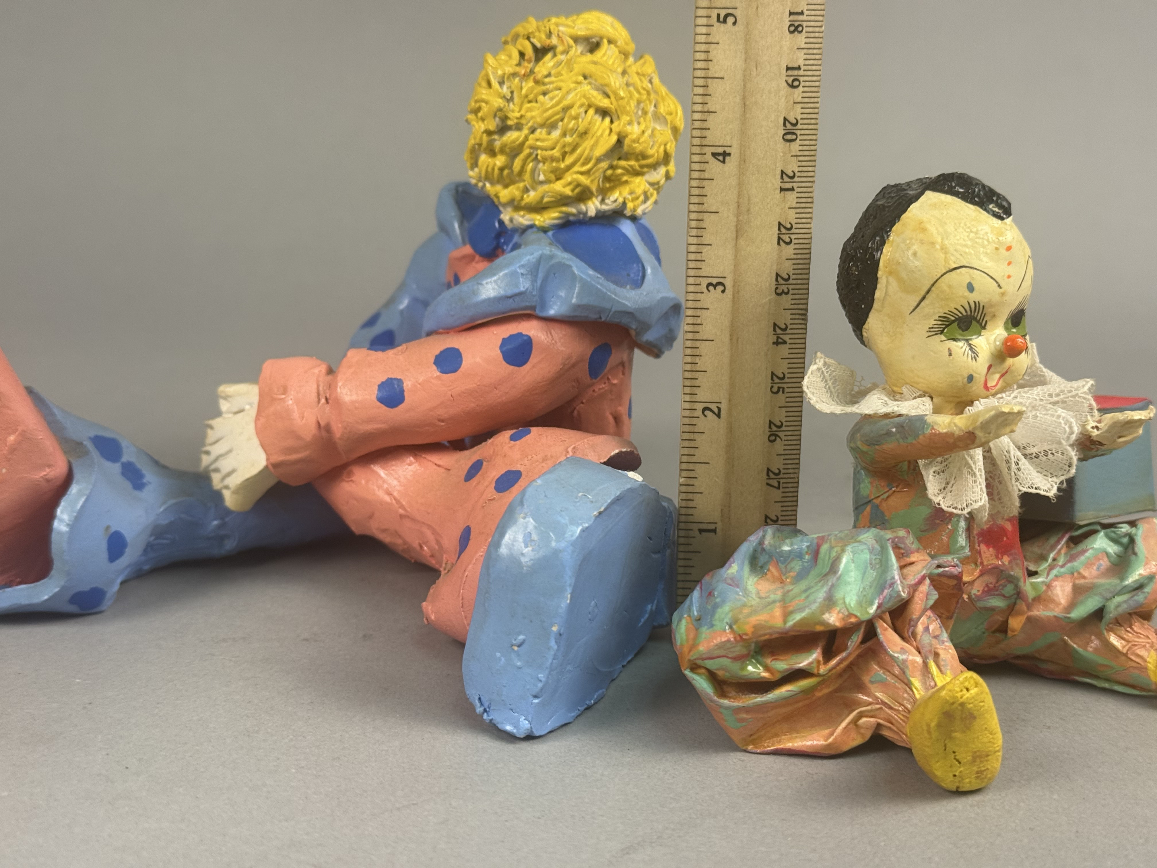 Two Hand-Painted Folk Art Clown Figurines