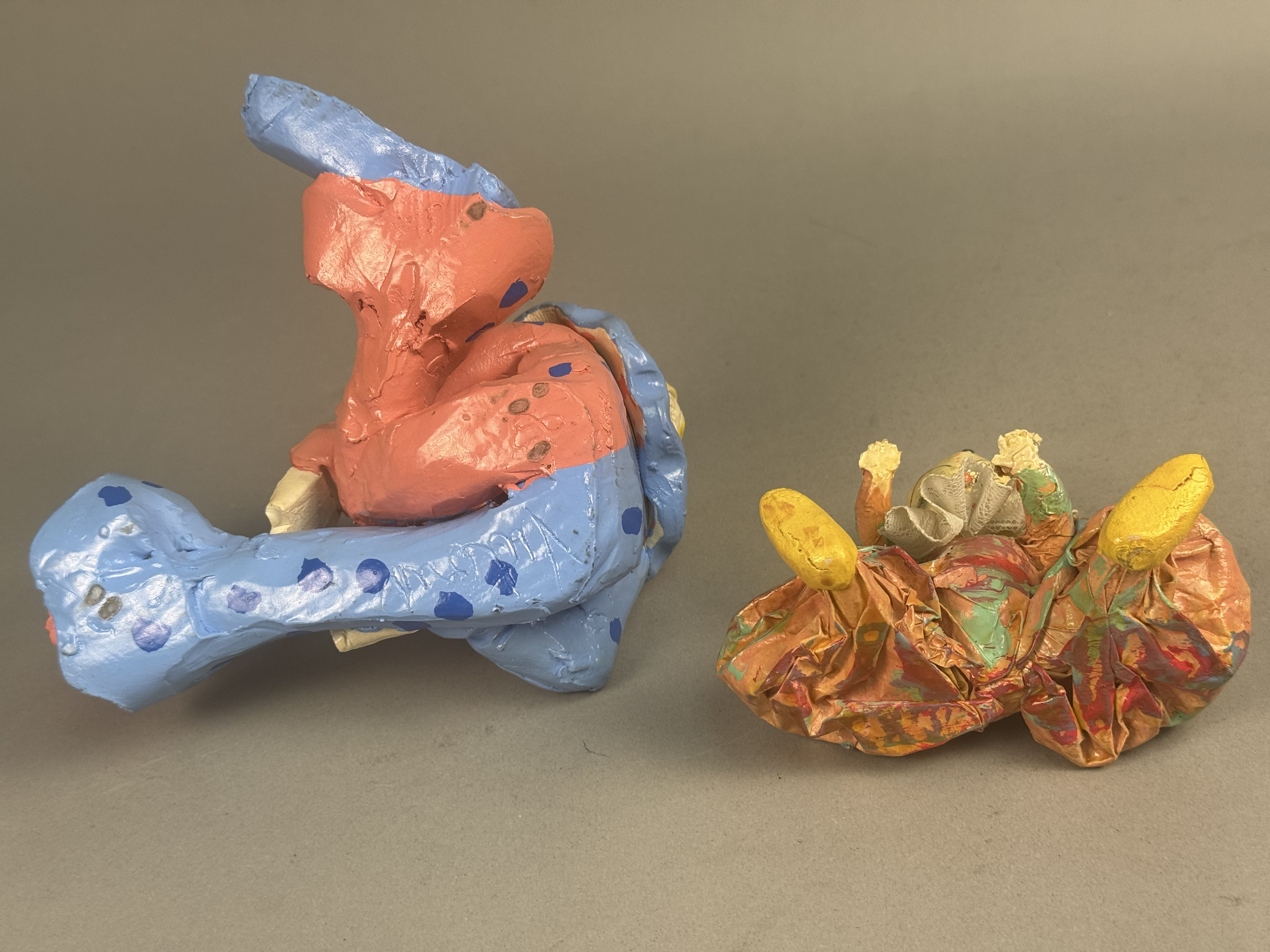 Two Hand-Painted Folk Art Clown Figurines