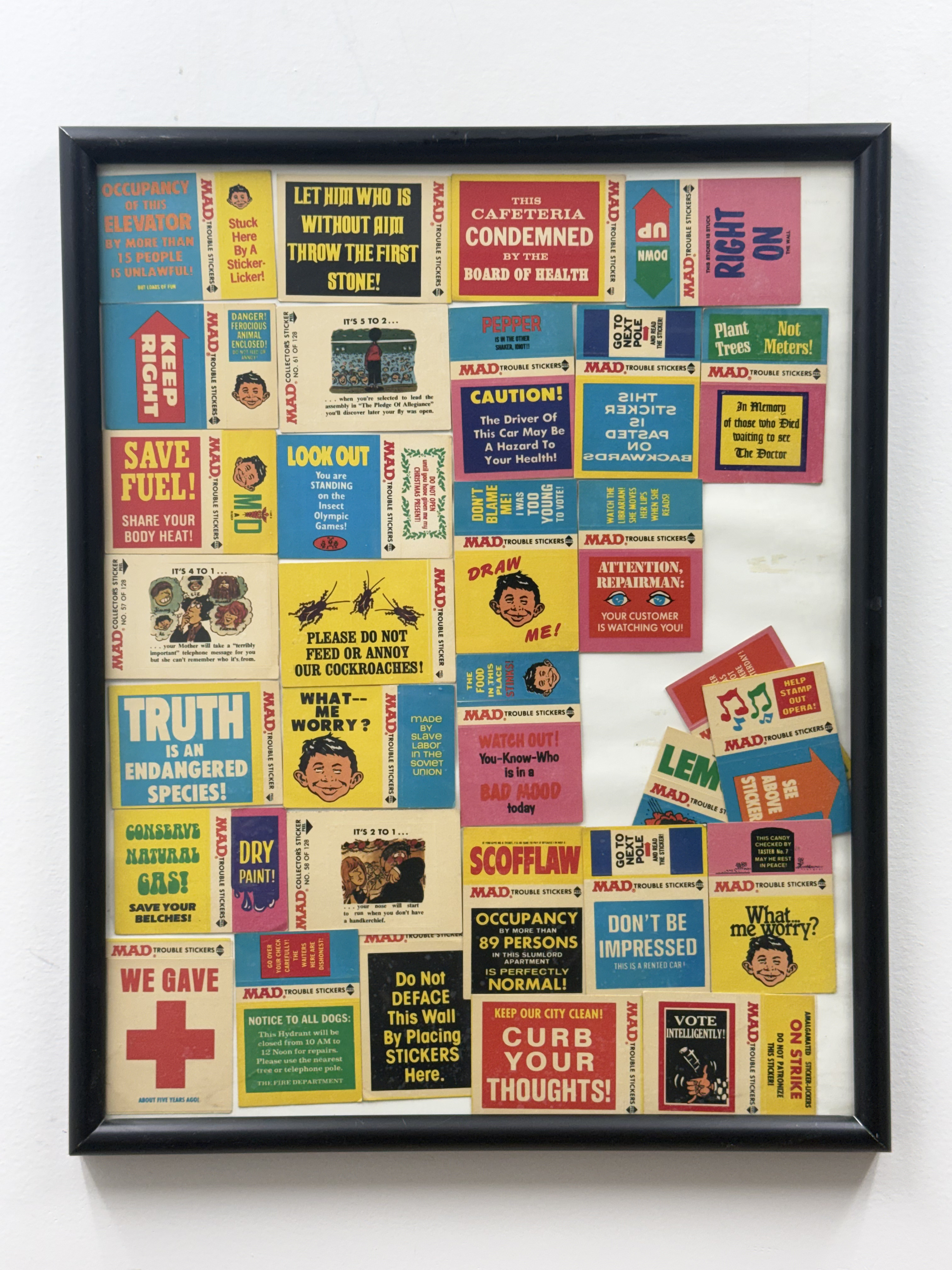 Framed MAD Magazine Trouble Sticker Collection