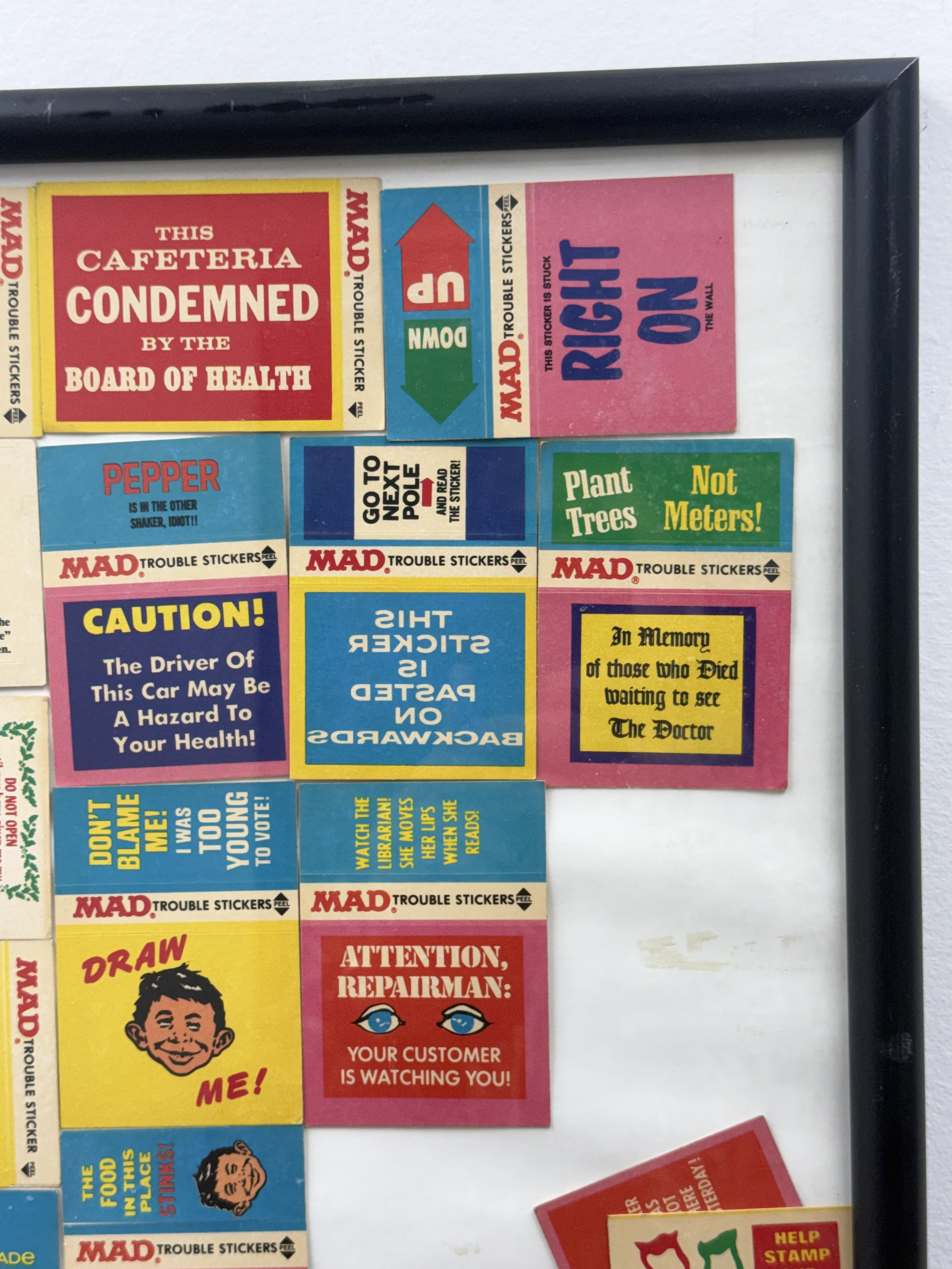 Framed MAD Magazine Trouble Sticker Collection