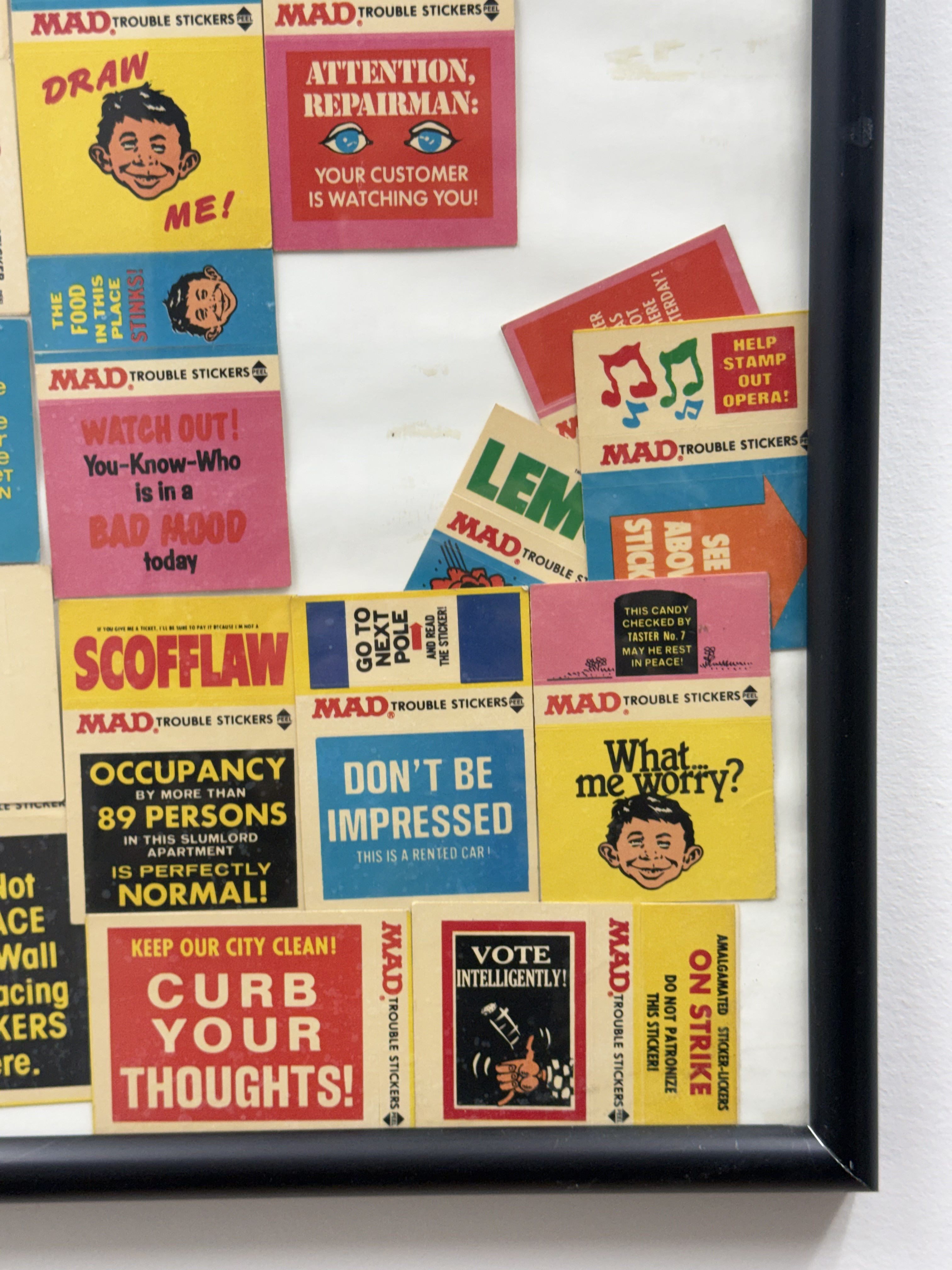 Framed MAD Magazine Trouble Sticker Collection