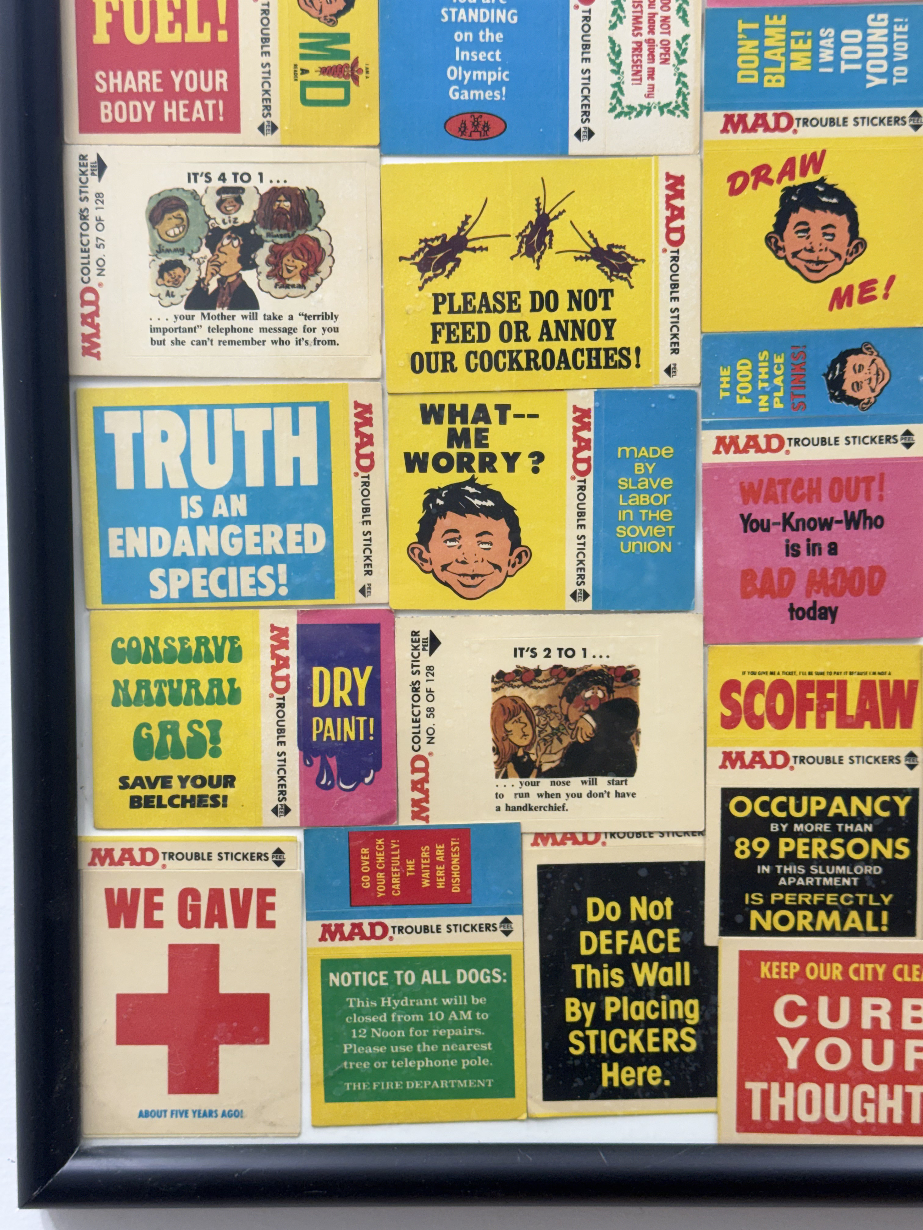 Framed MAD Magazine Trouble Sticker Collection