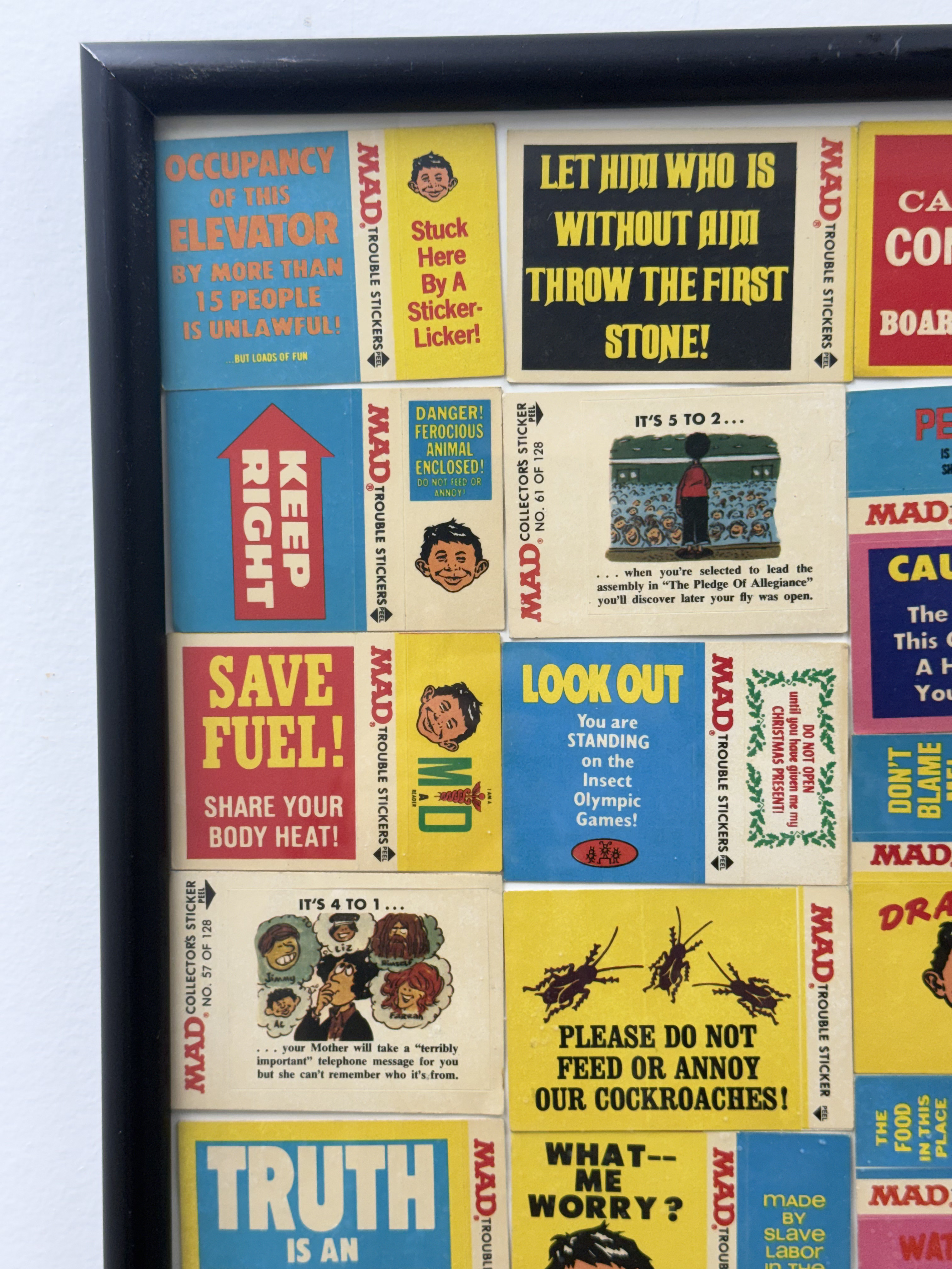 Framed MAD Magazine Trouble Sticker Collection