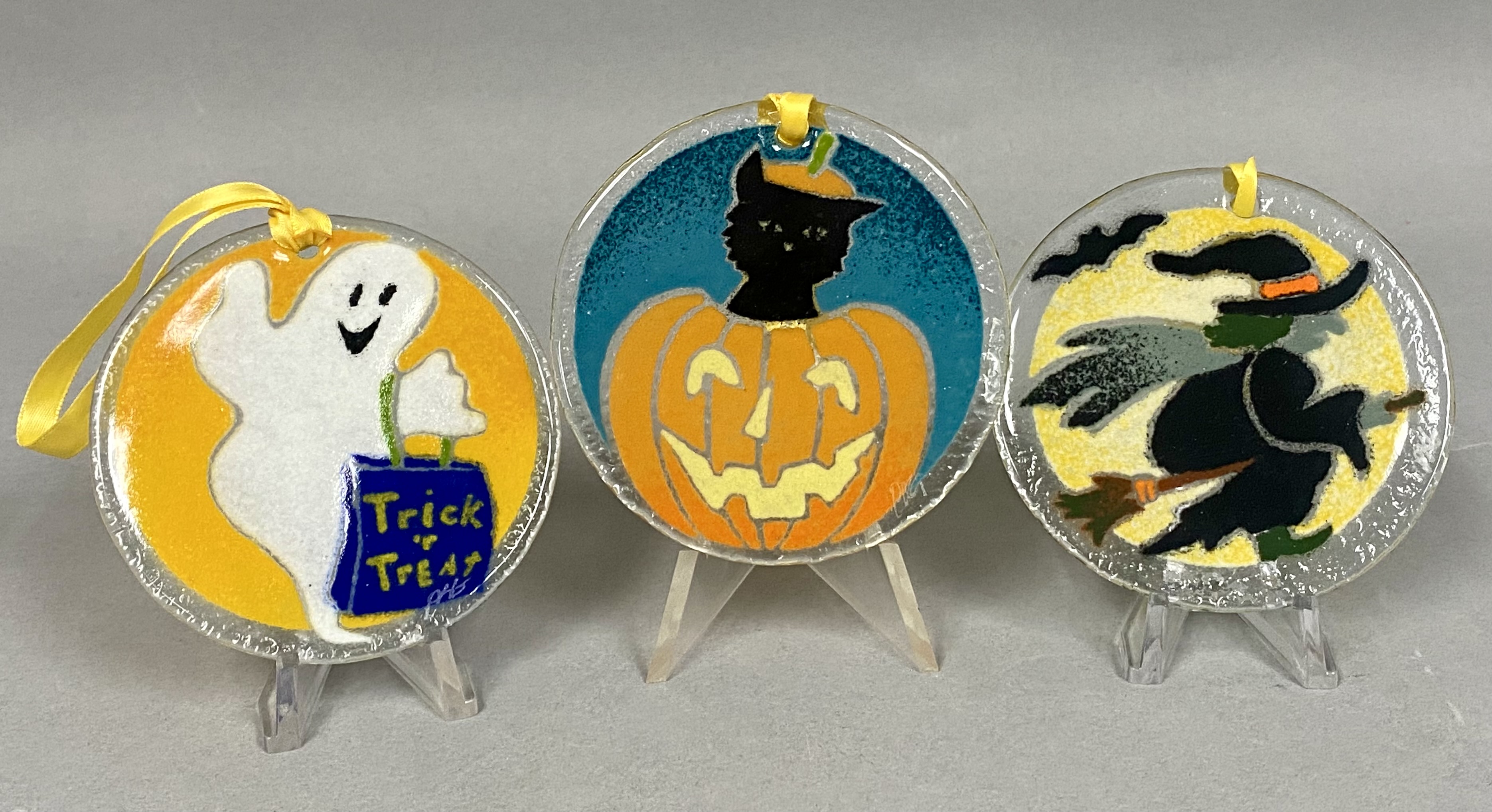 Three Peggy Karr Halloween Glass Ornaments