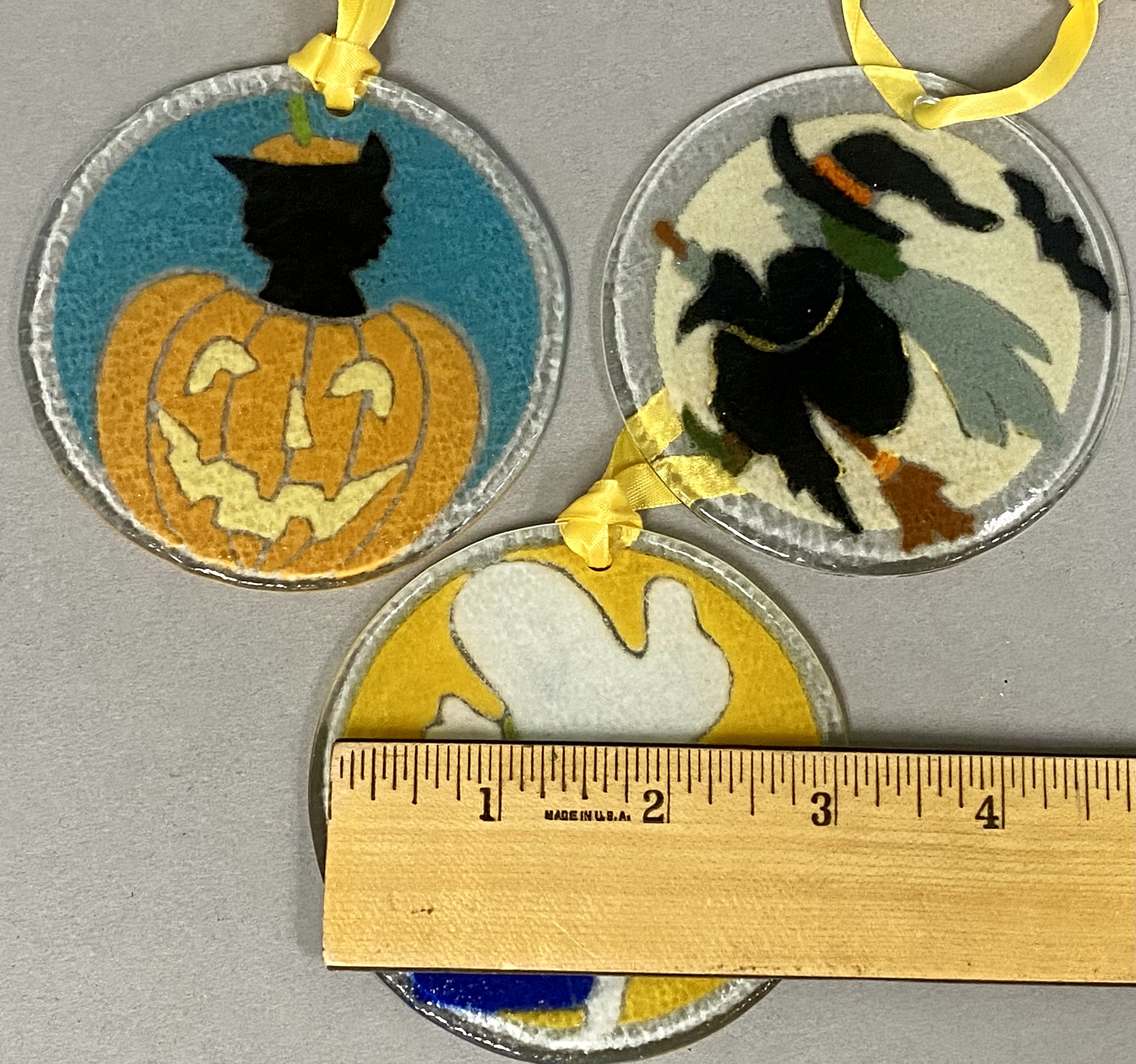 Three Peggy Karr Halloween Glass Ornaments