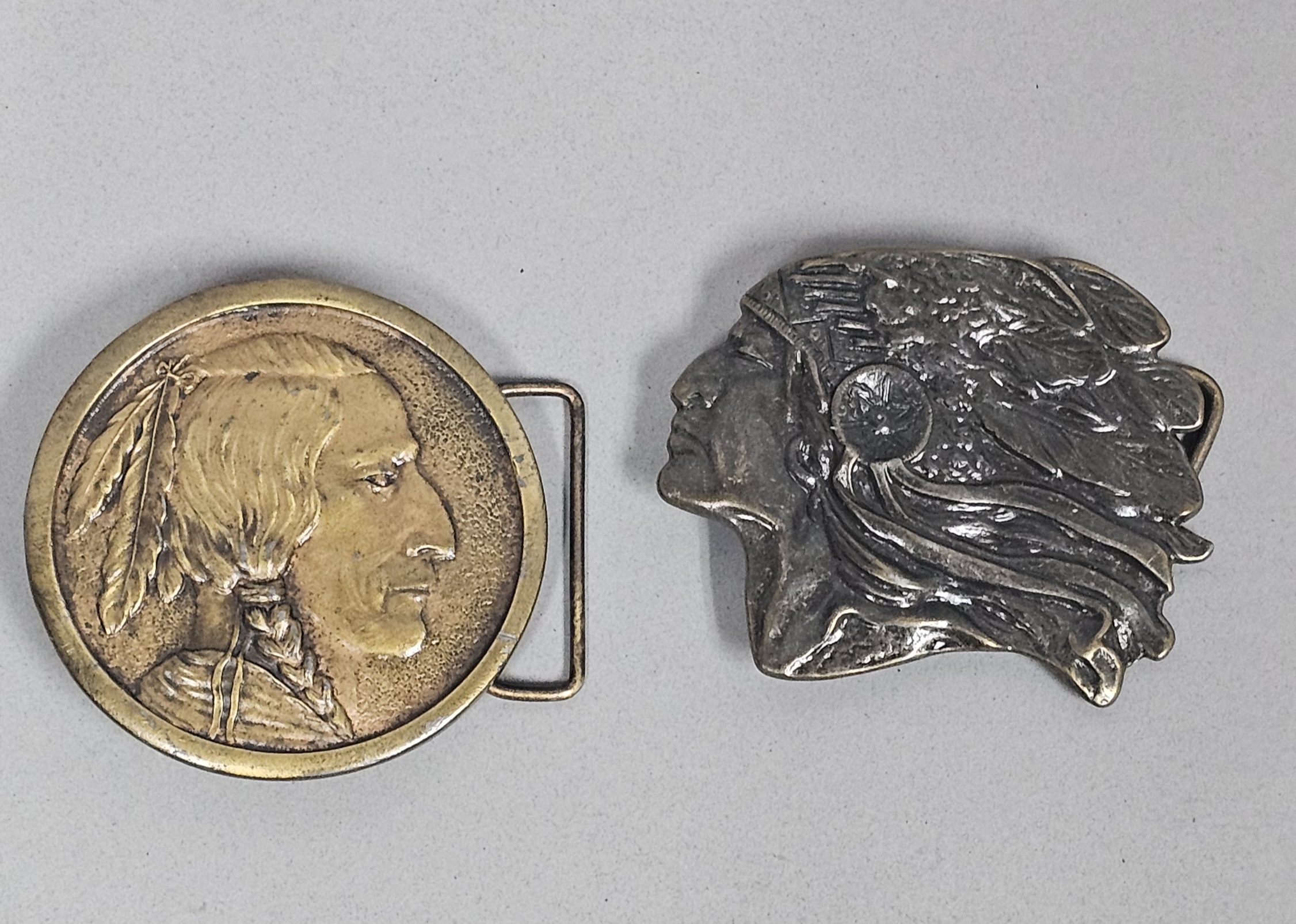 Two Vintage Native American Belt Buckles
