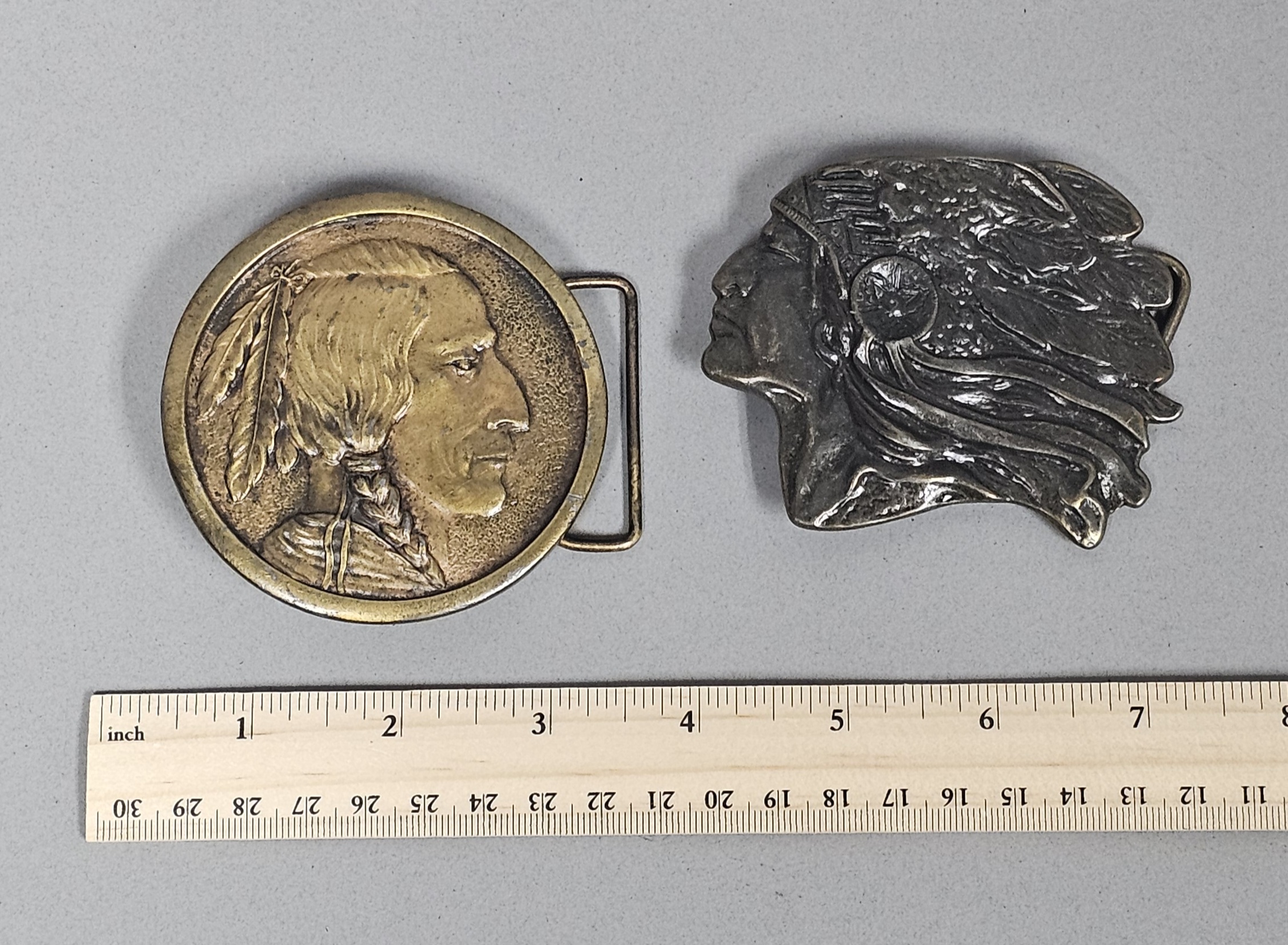 Two Vintage Native American Belt Buckles