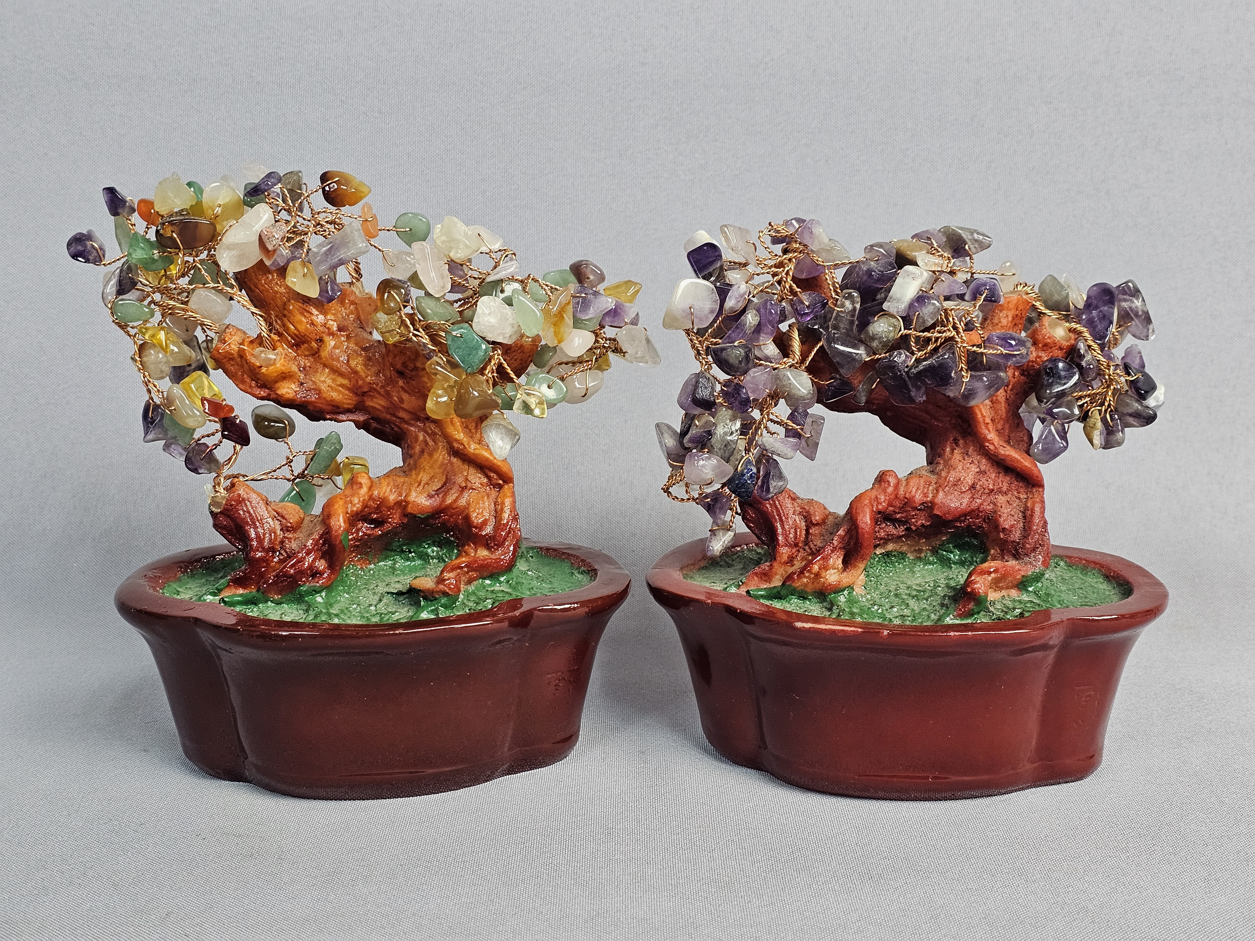 Pair of Decorative Gemstone Bonsai Trees