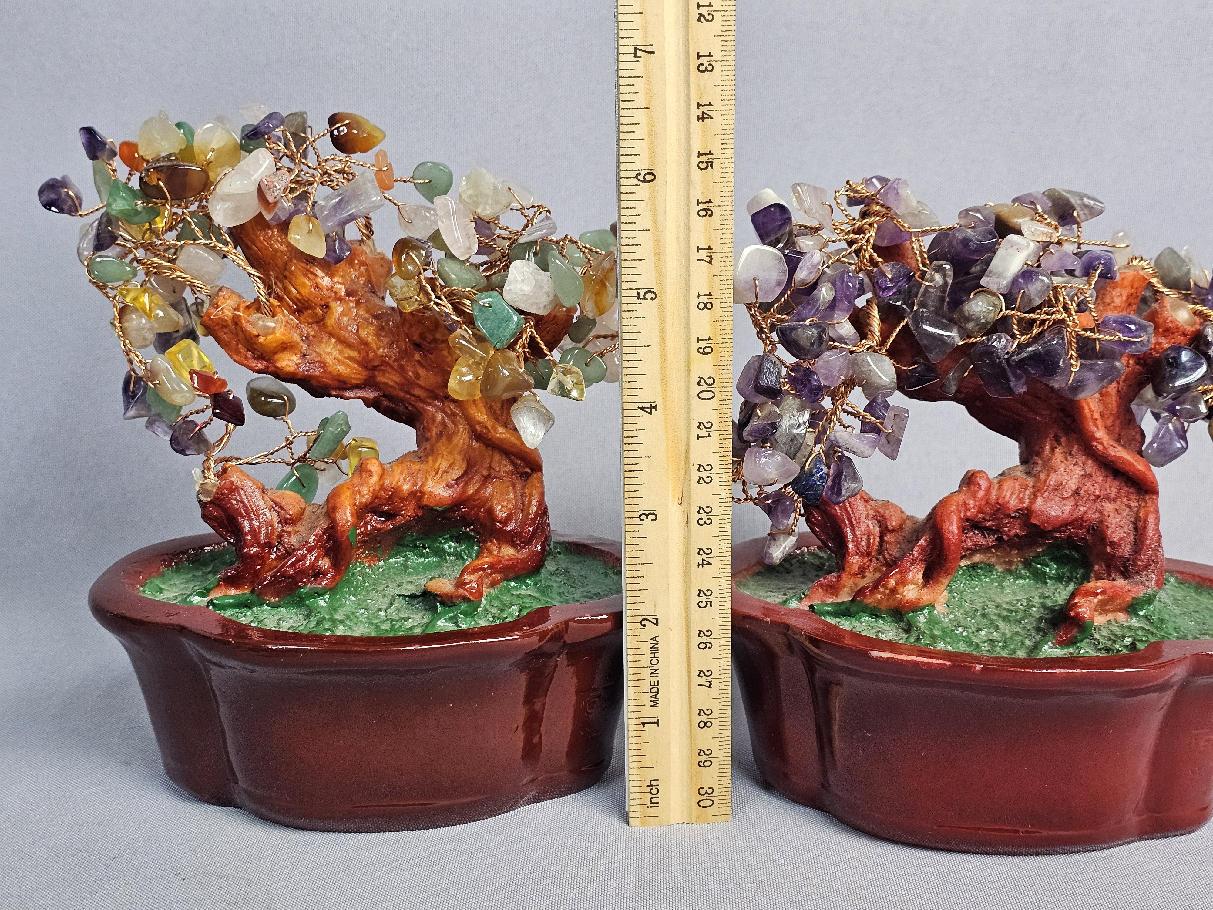Pair of Decorative Gemstone Bonsai Trees