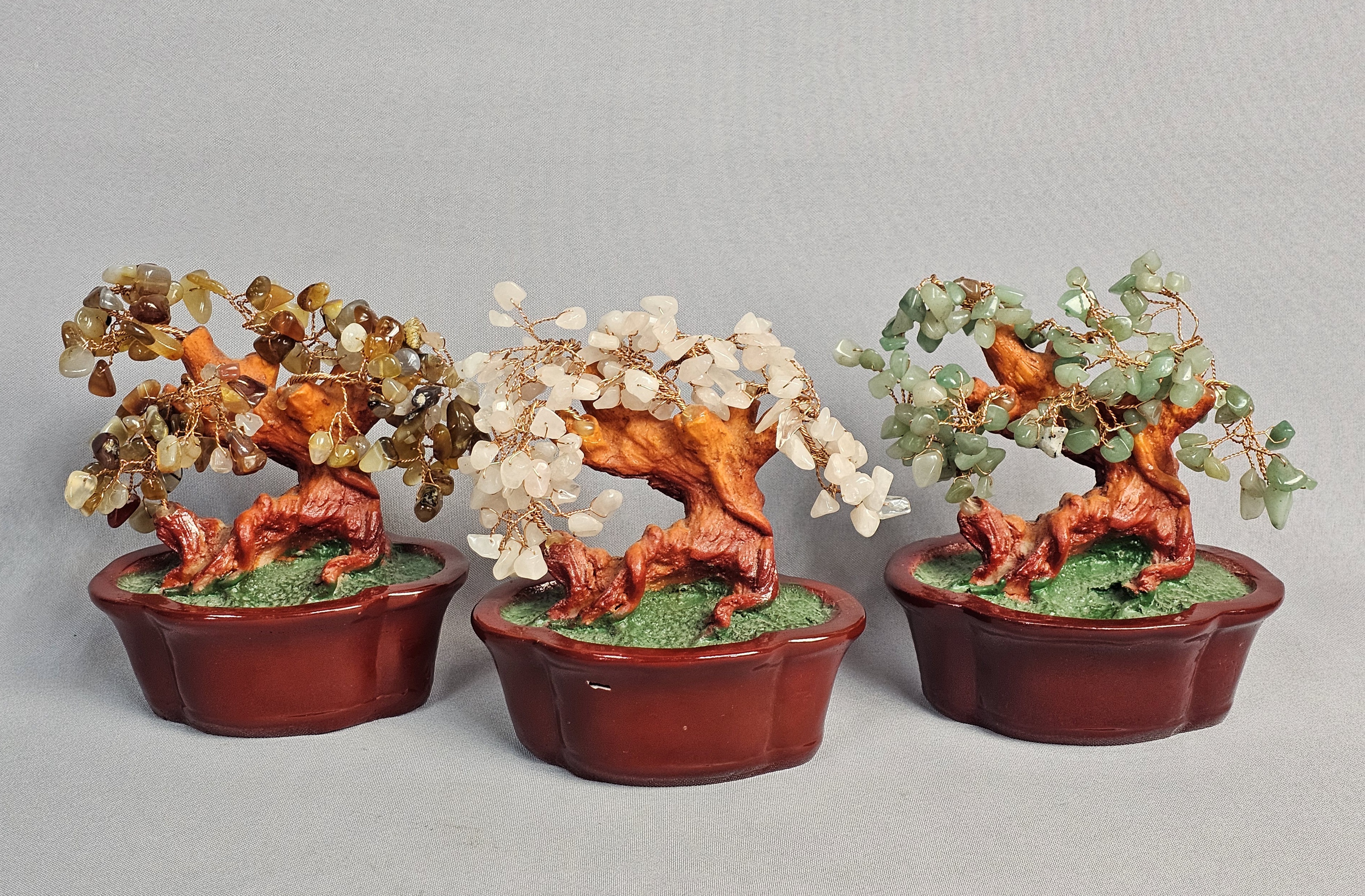 Trio of Gemstone Bonsai Trees