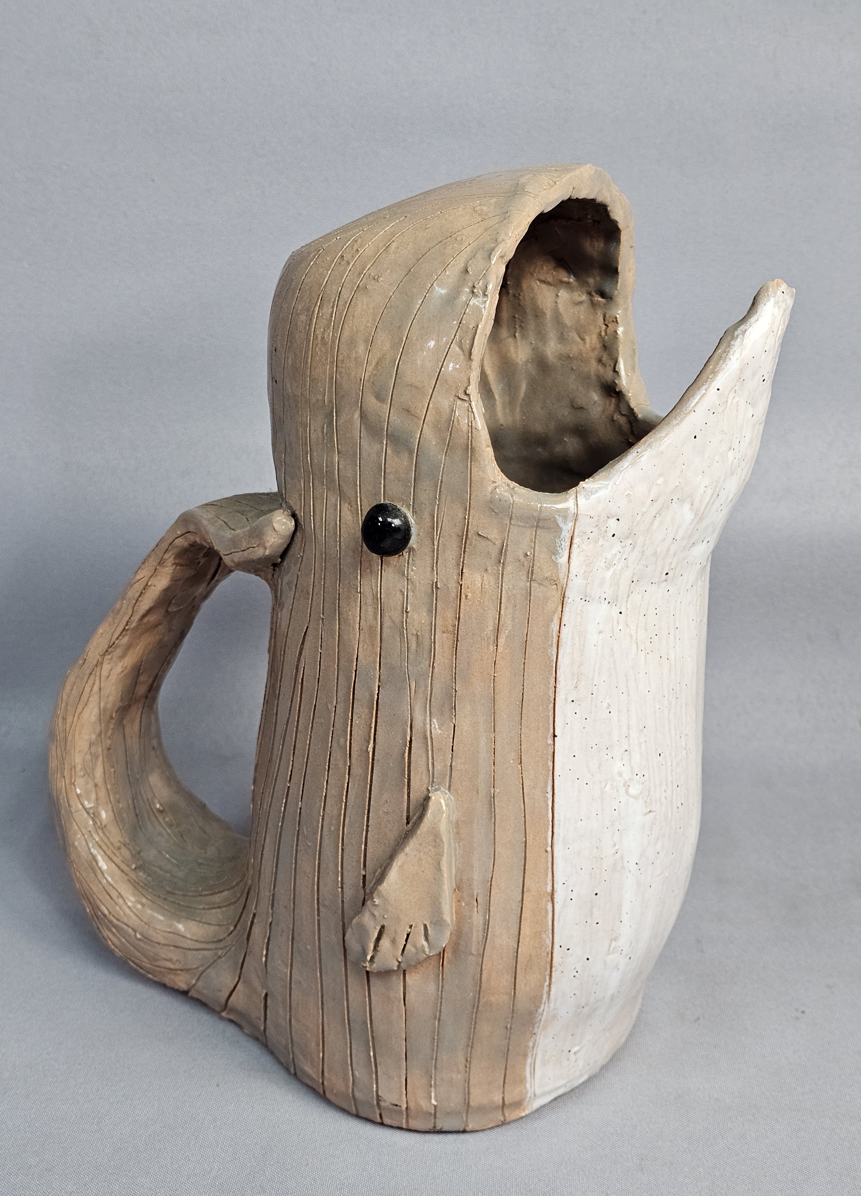 Large Signed Pottery Whale Pitcher
