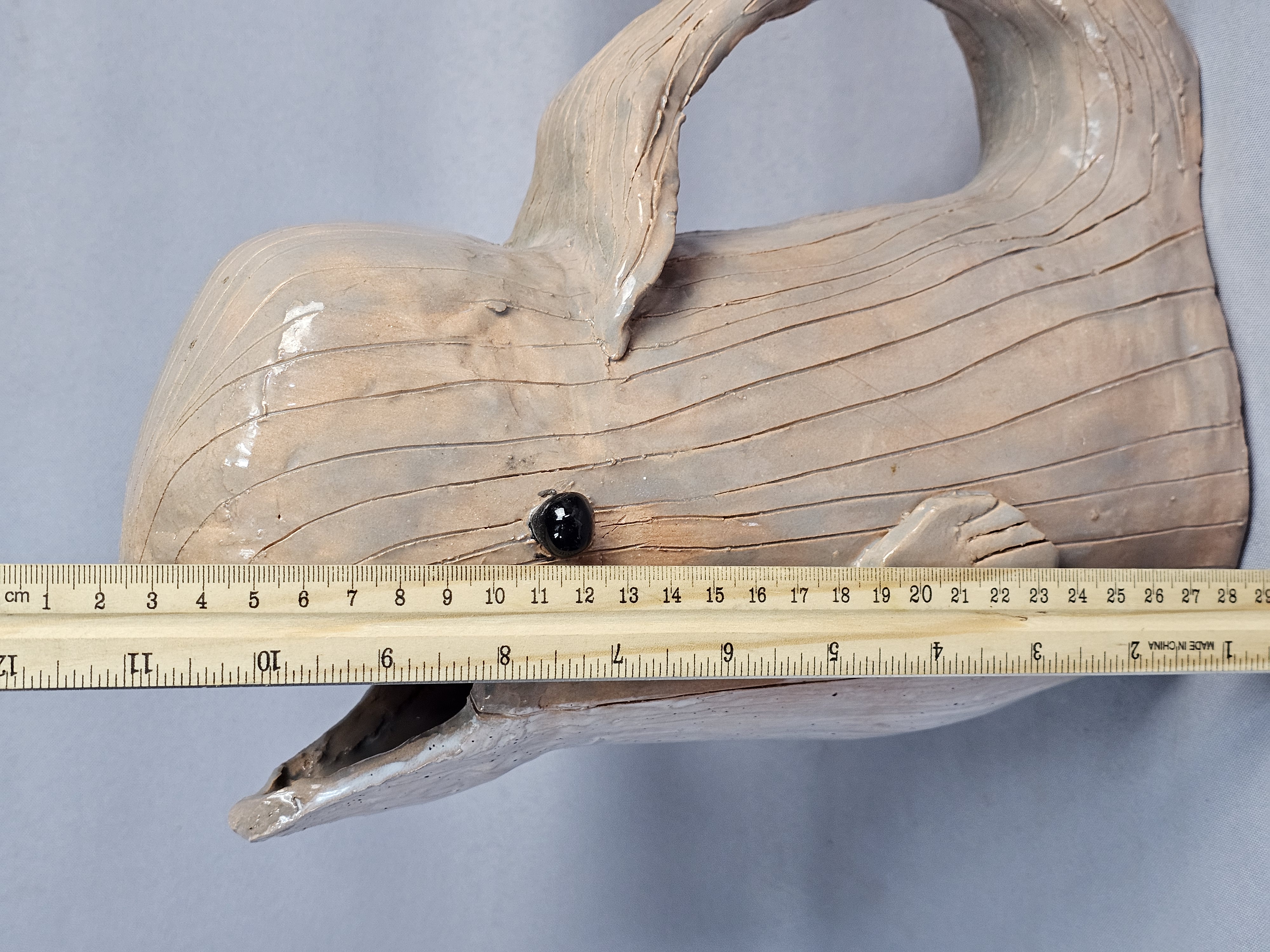 Large Signed Pottery Whale Pitcher