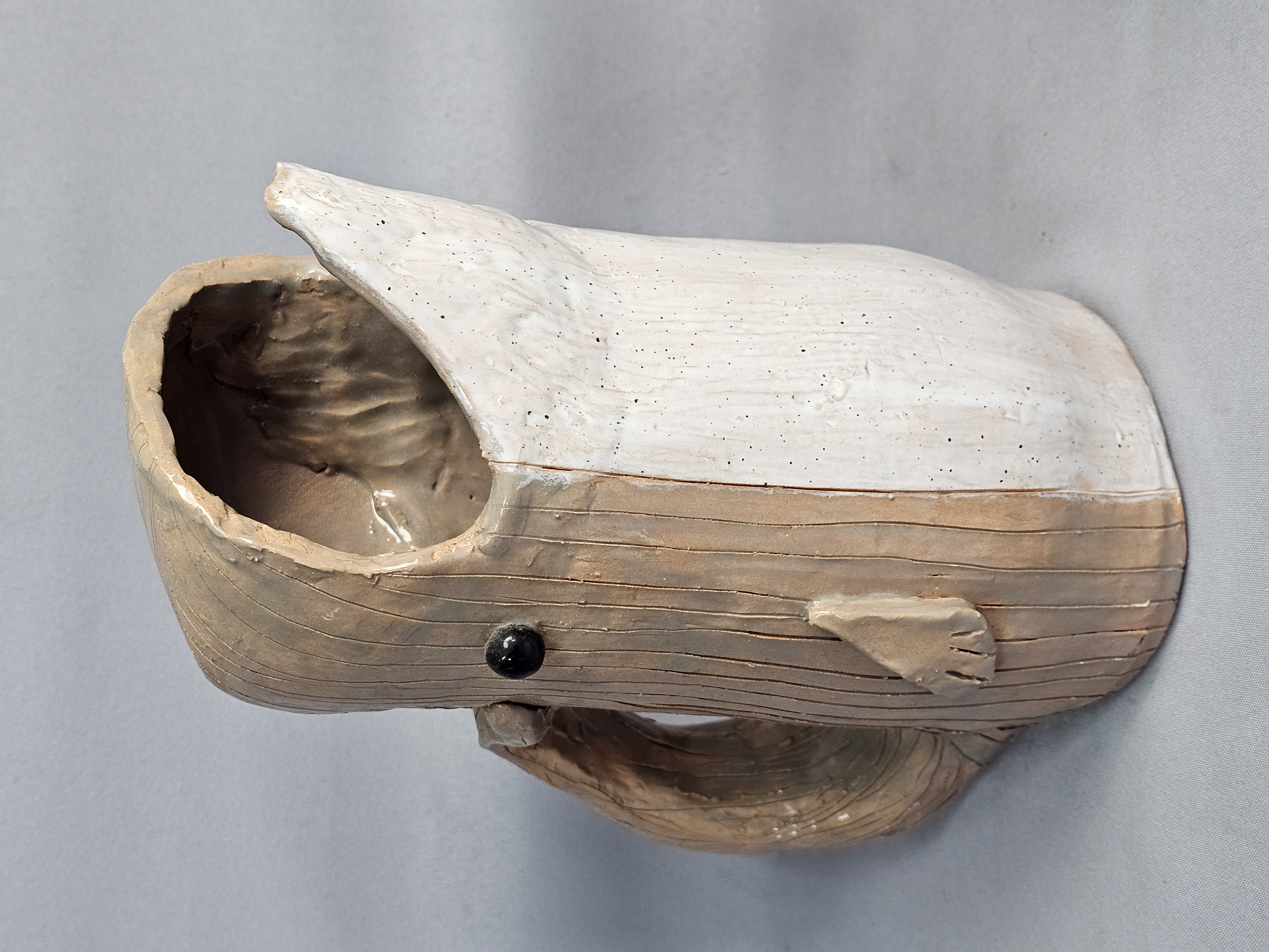 Large Signed Pottery Whale Pitcher