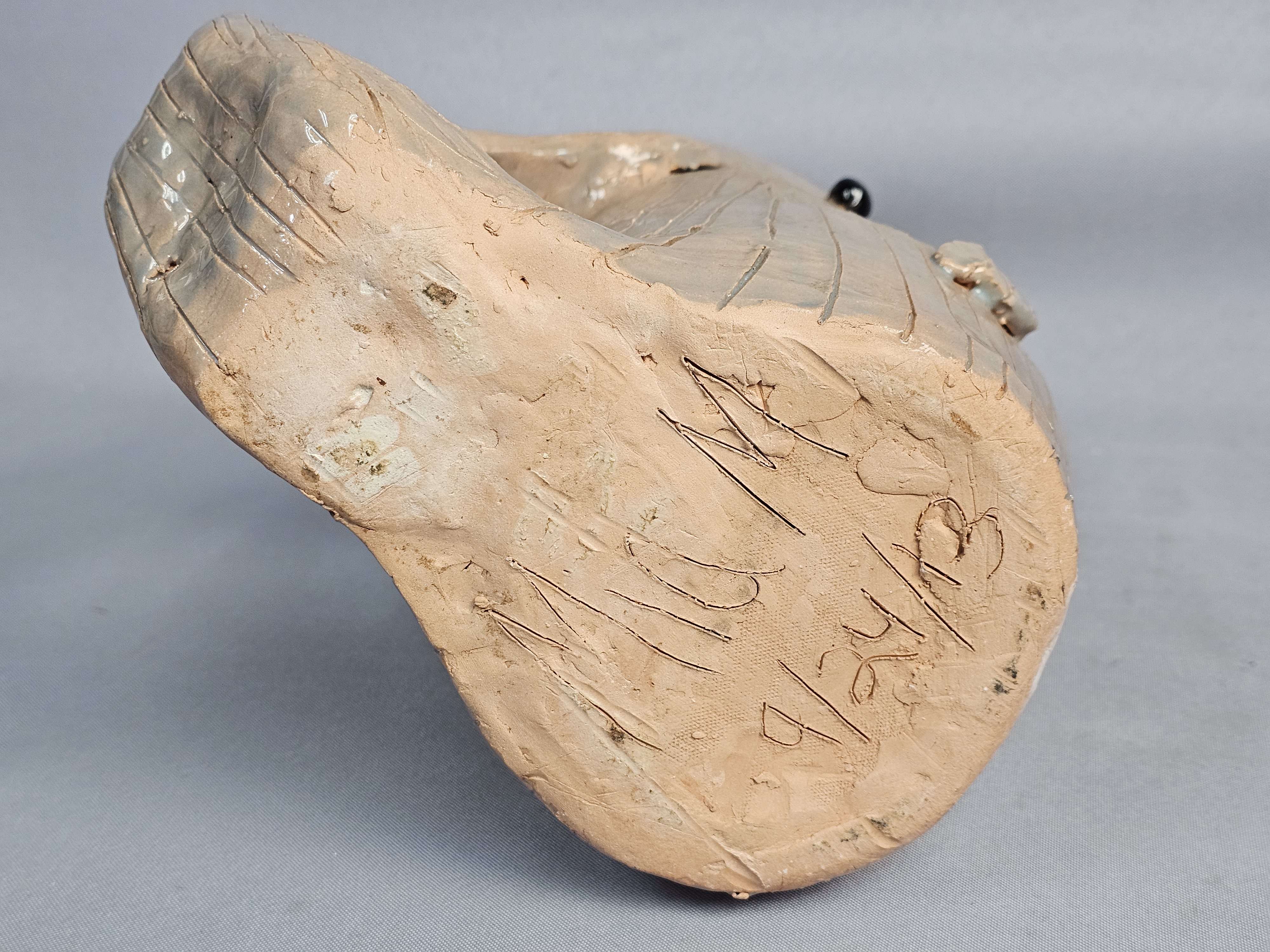 Large Signed Pottery Whale Pitcher
