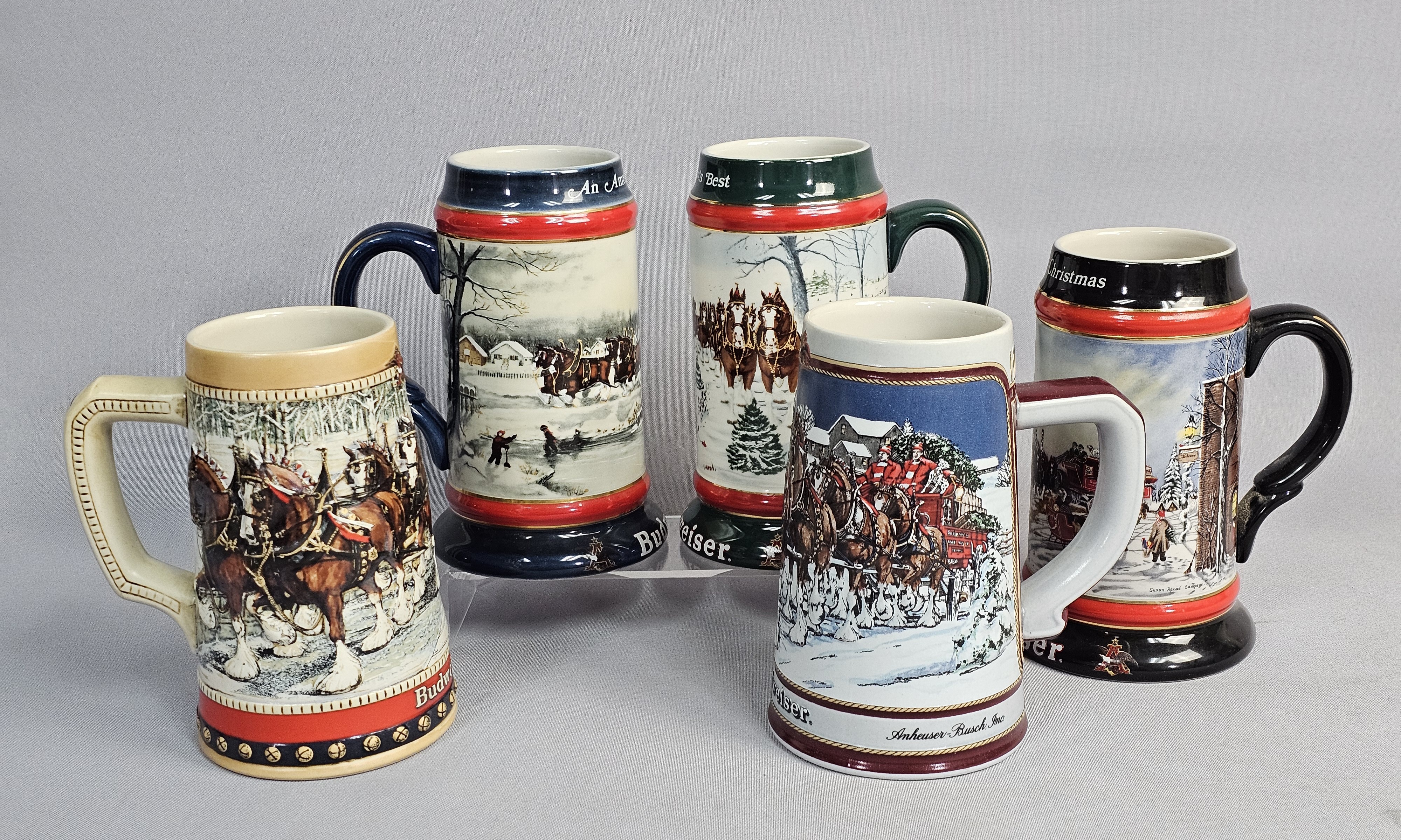 Set of 5 Budweiser Holiday Steins