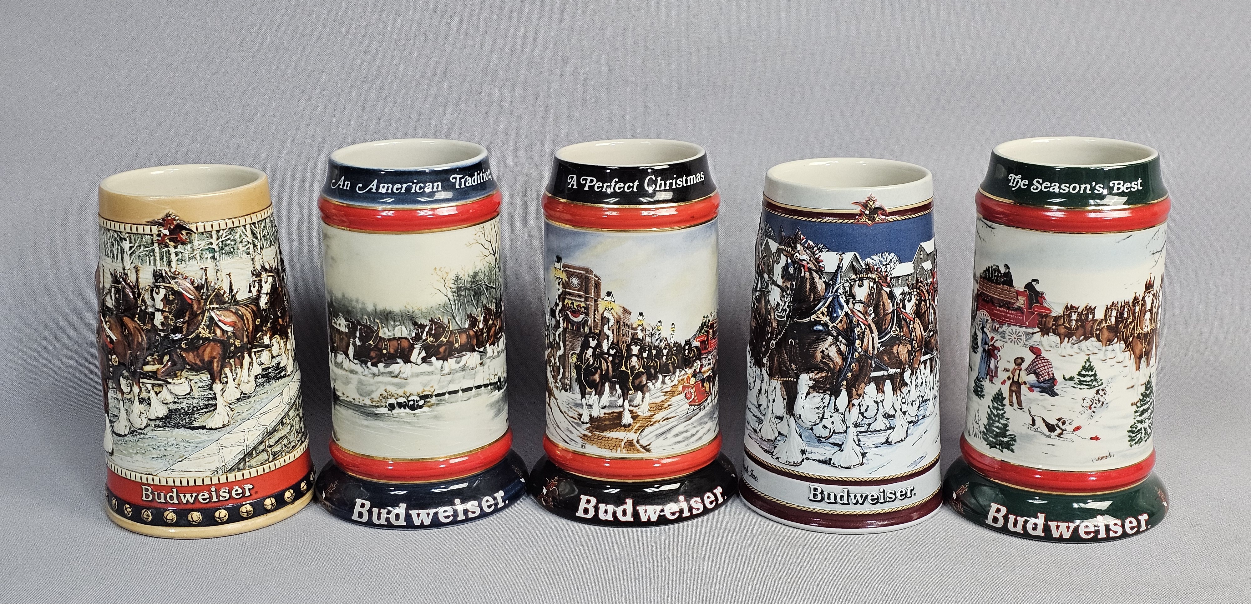 Set of 5 Budweiser Holiday Steins