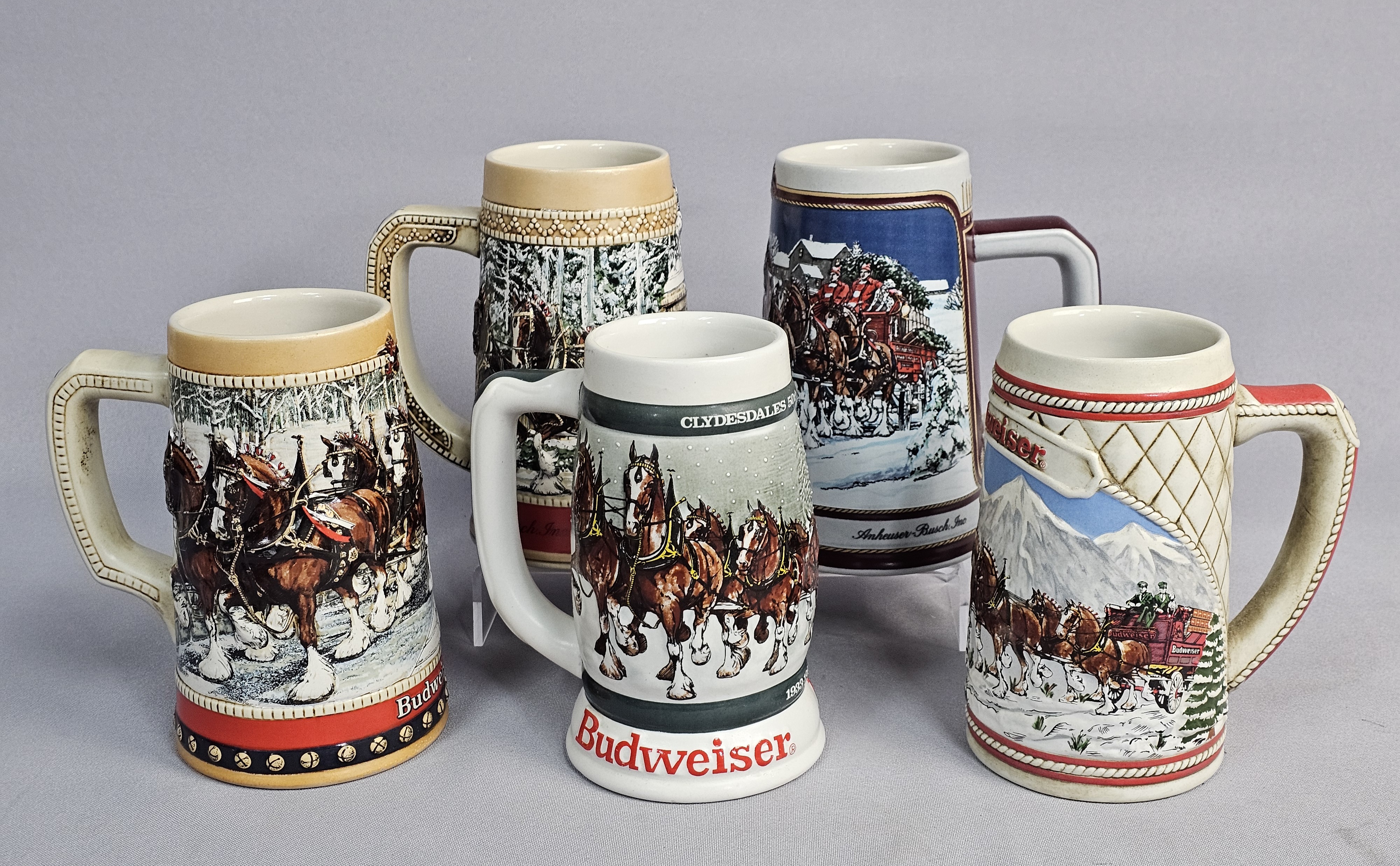 Lot of Five Budweiser Clydesdale Steins