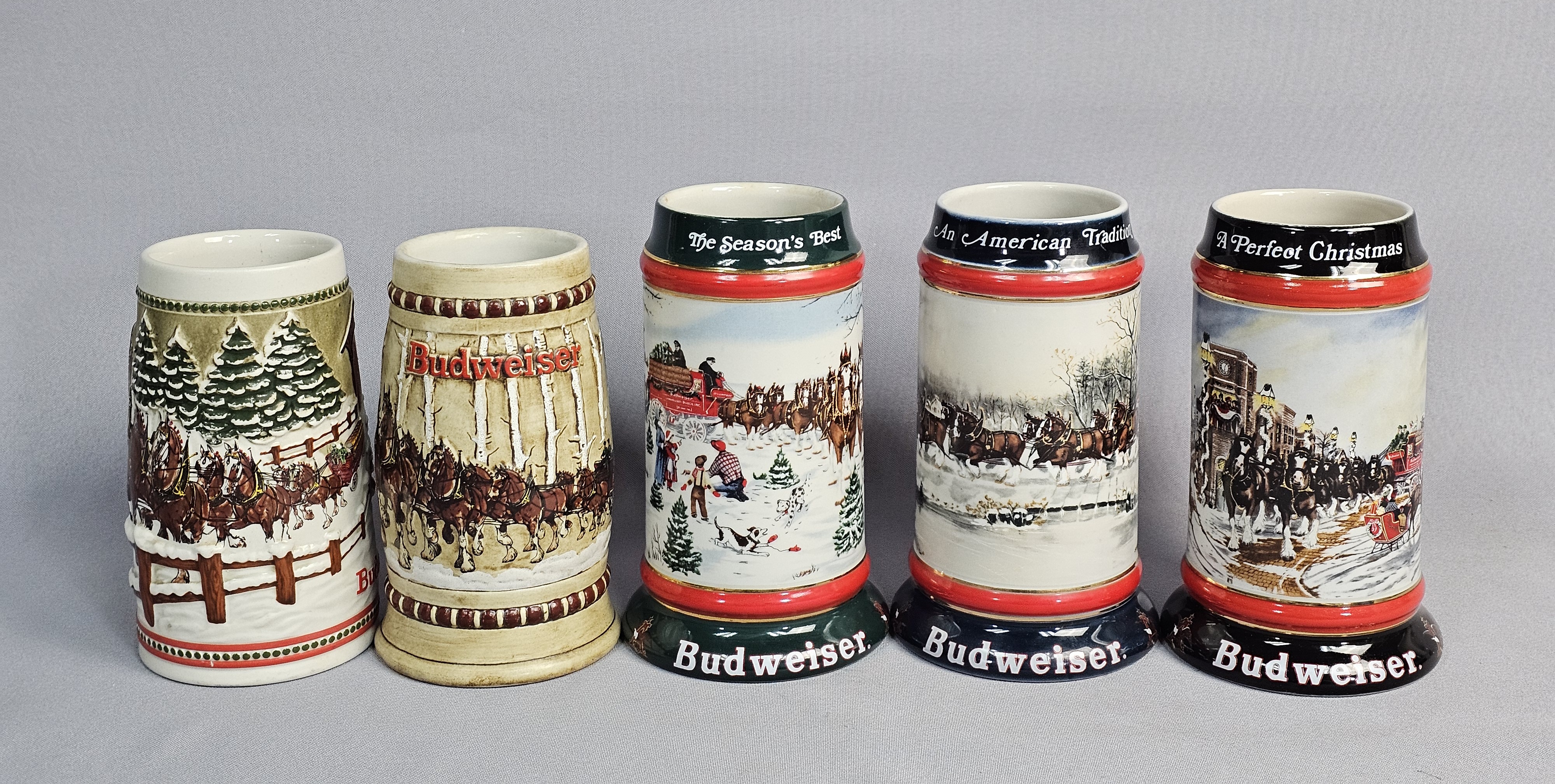 A Collection of Budweiser Holiday Steins