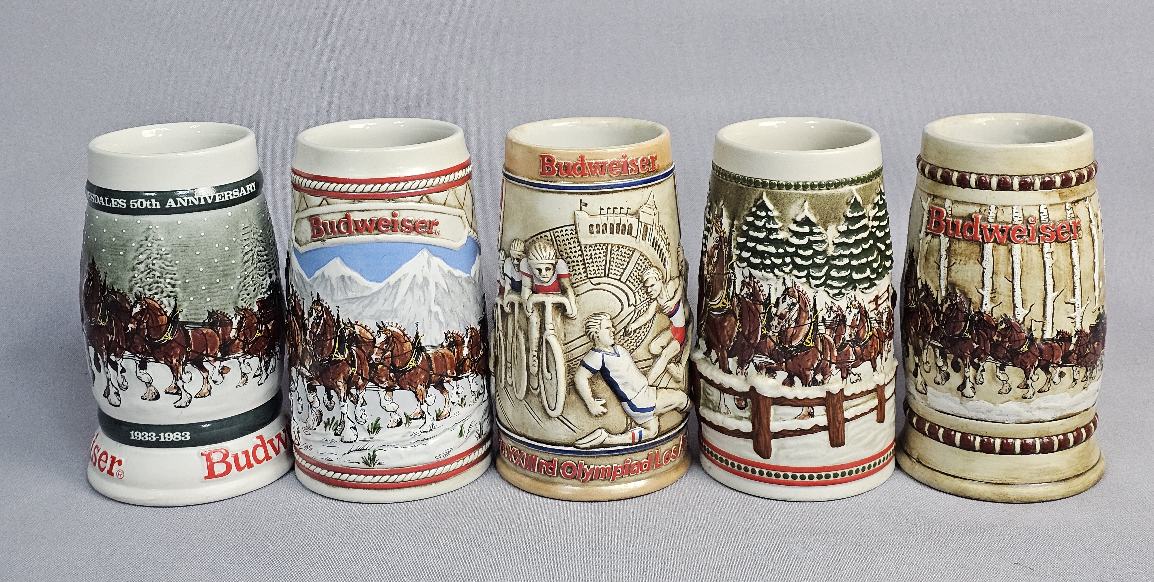 Collection of Budweiser Ceramarte Steins