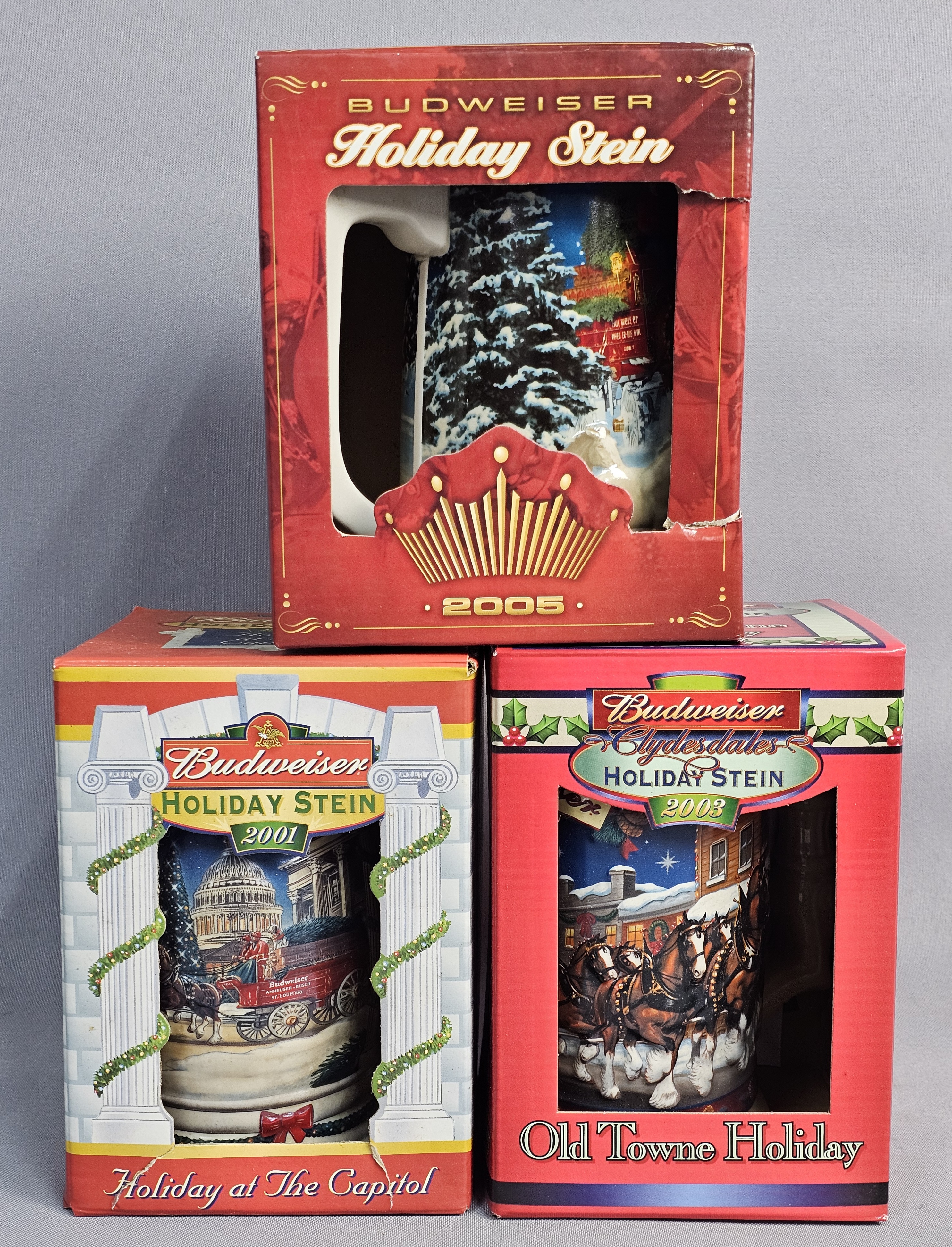 A Trio of Budweiser Holiday Steins