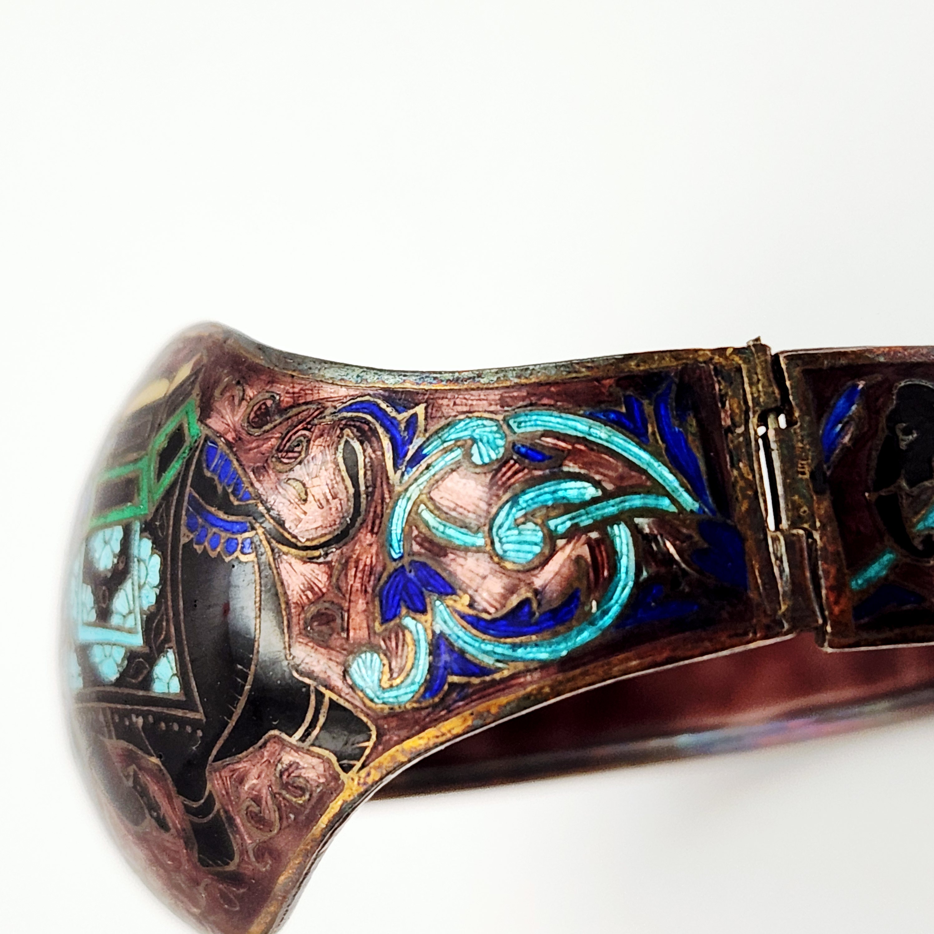 Enamel Elephant Hinged Cuff Bracelet