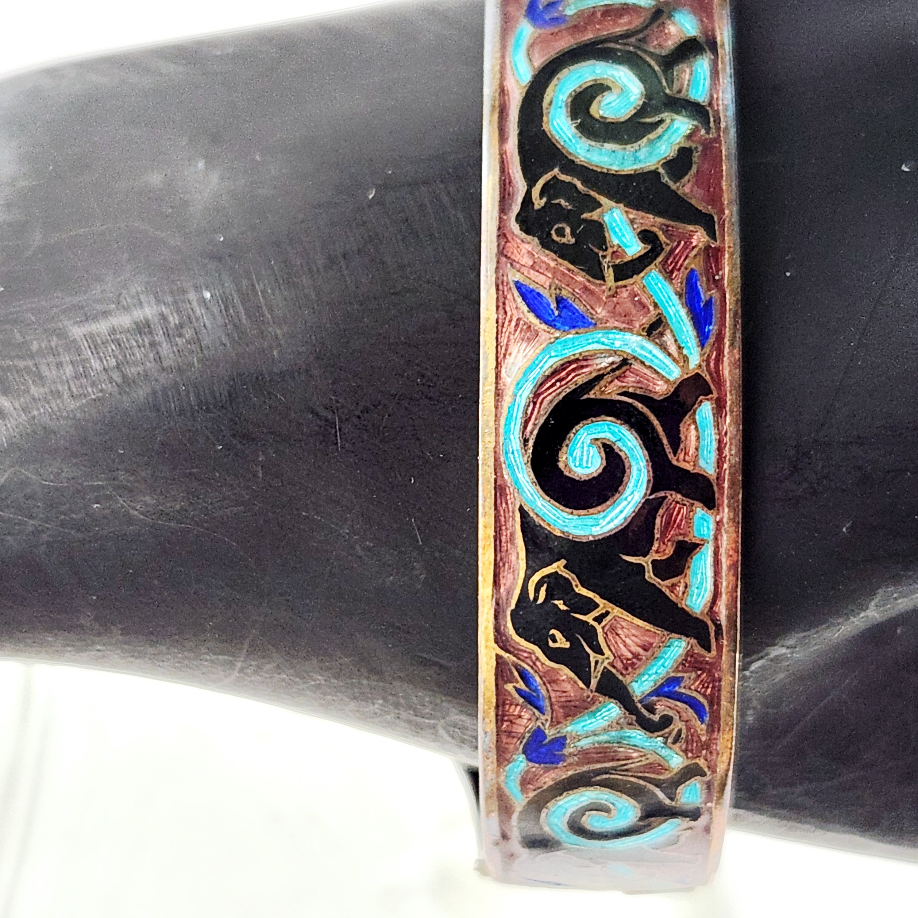Enamel Elephant Hinged Cuff Bracelet