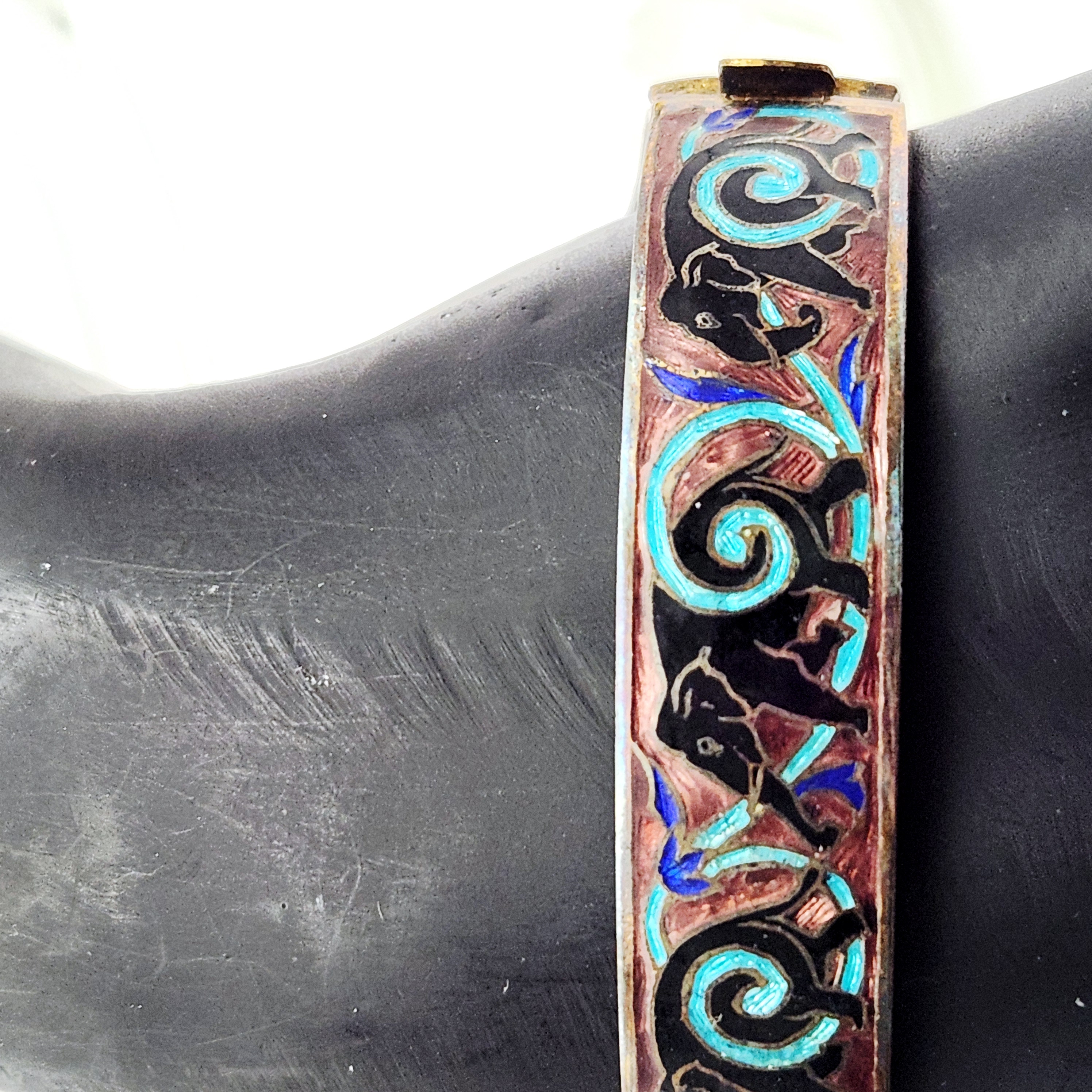 Enamel Elephant Hinged Cuff Bracelet