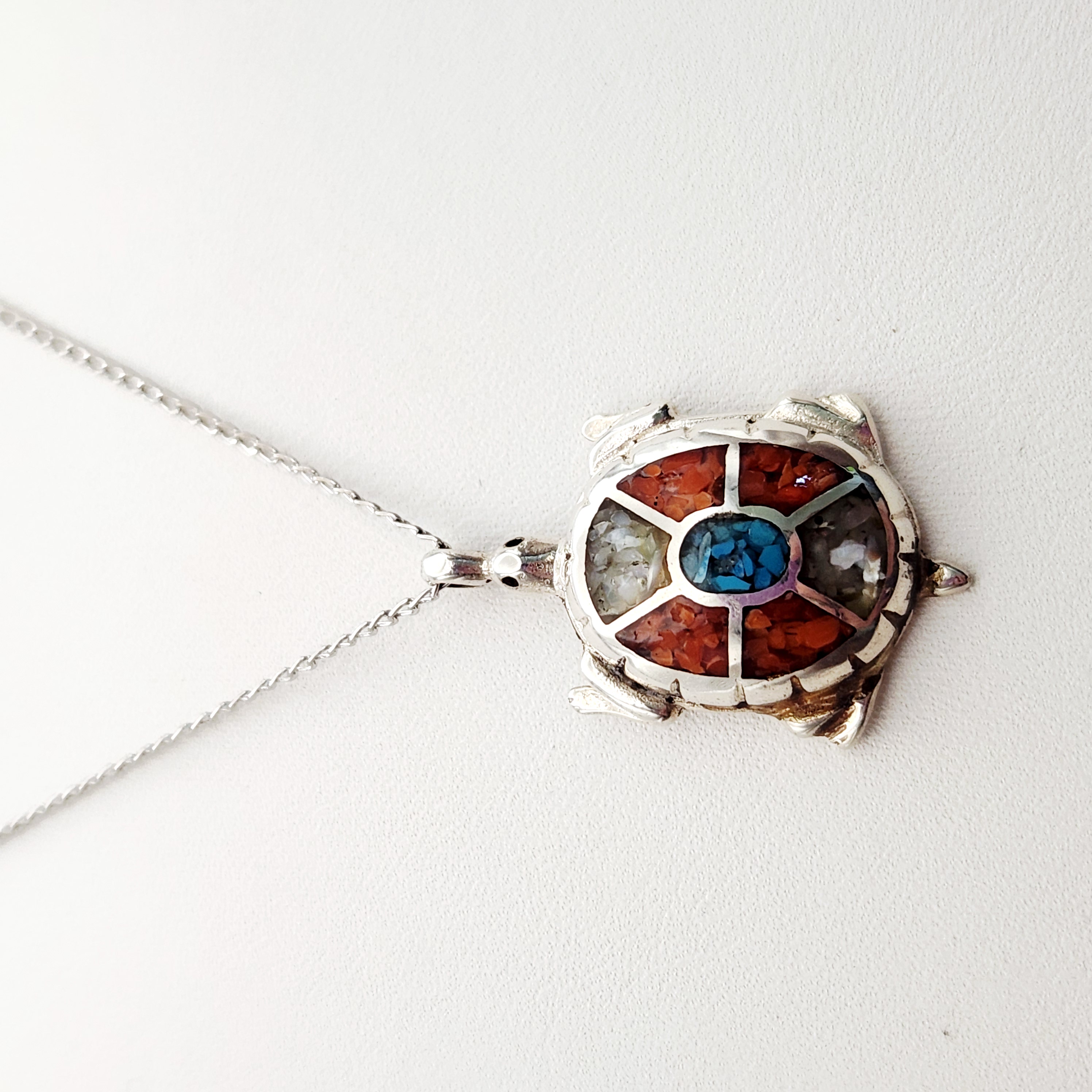 Silver Tone Turtle Inlay Necklace