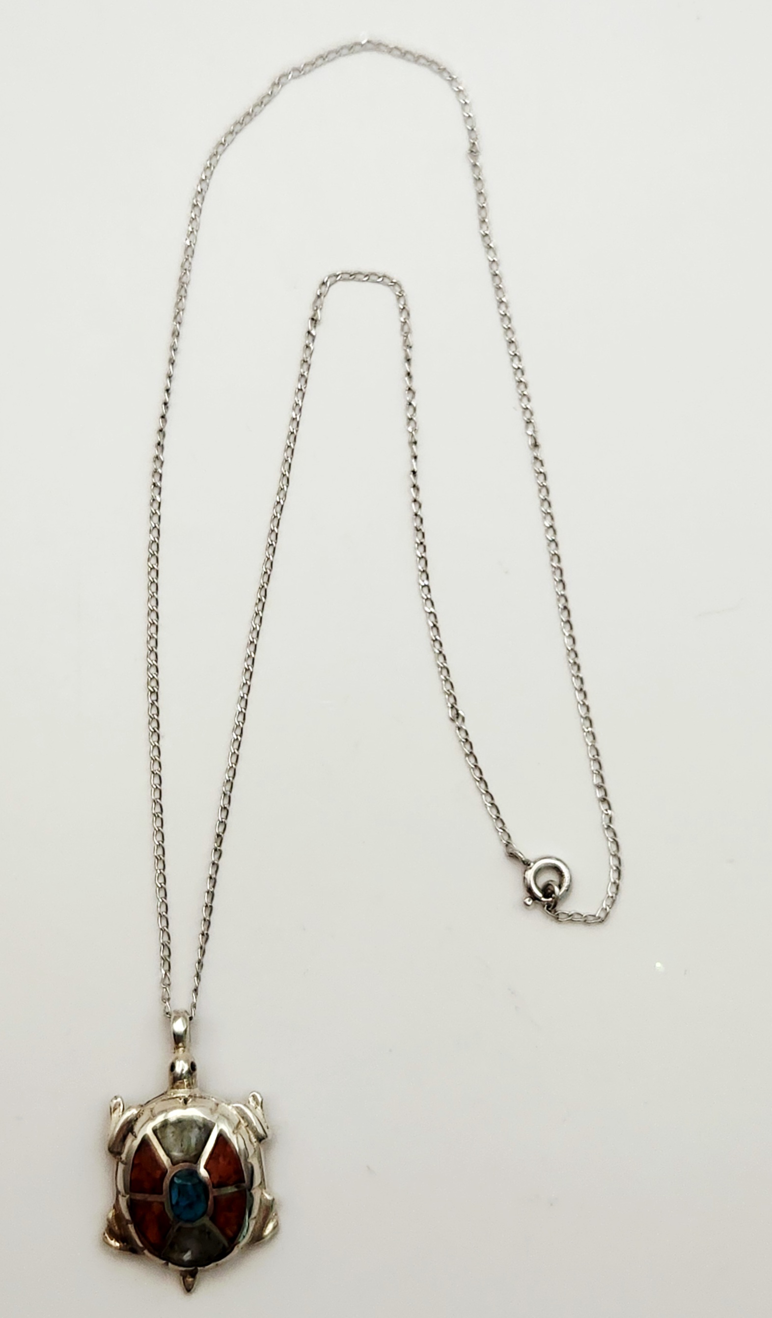 Silver Tone Turtle Inlay Necklace