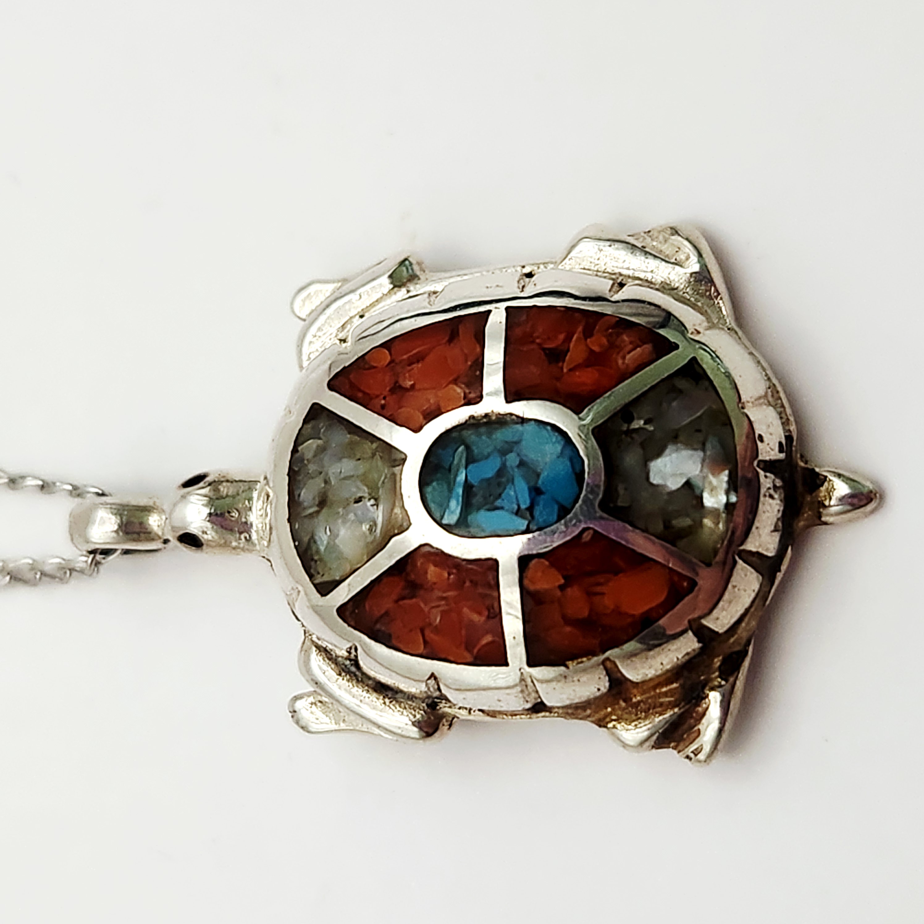 Silver Tone Turtle Inlay Necklace
