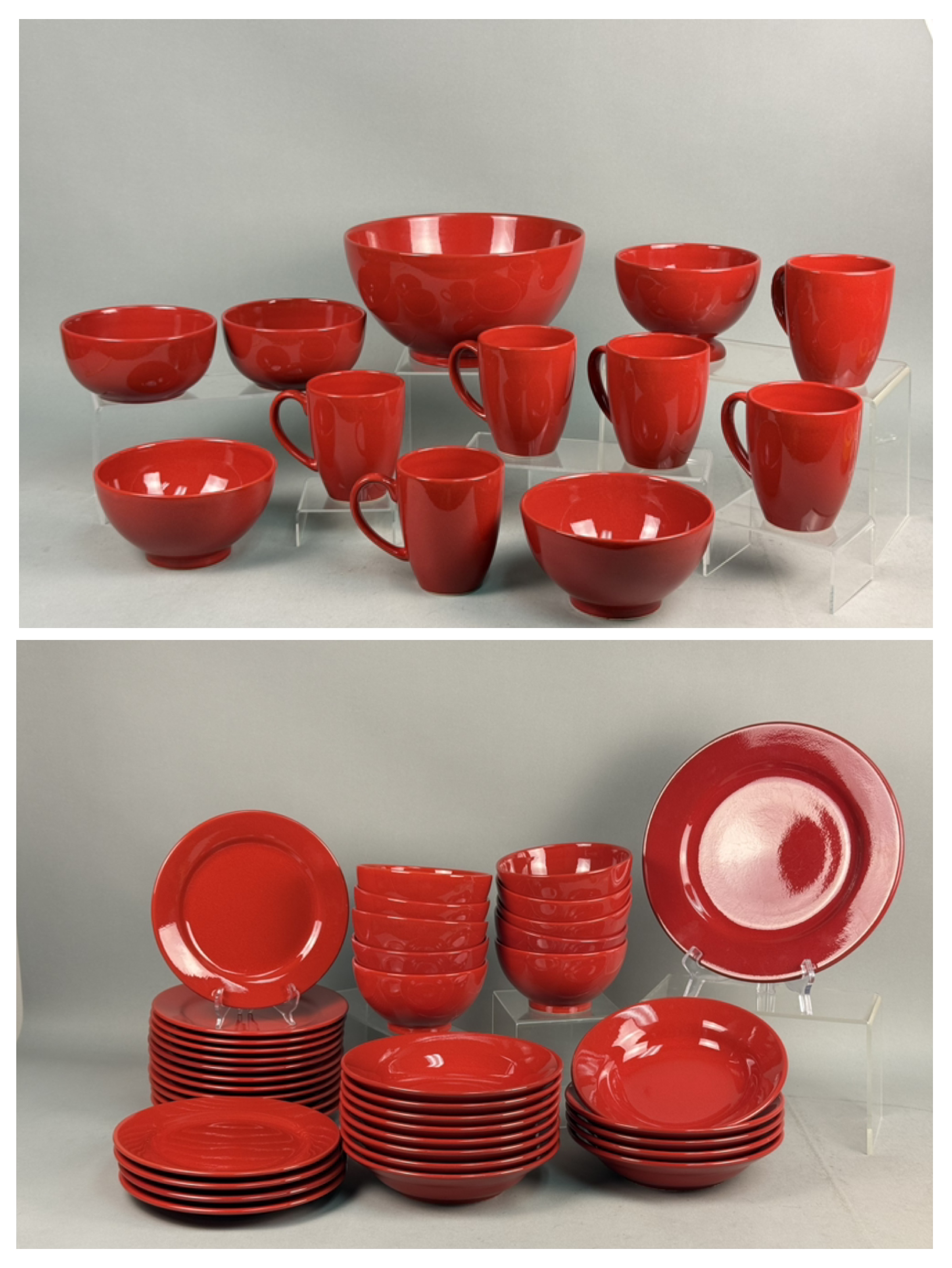 Large Red Glazed Stoneware Dinnerware Set