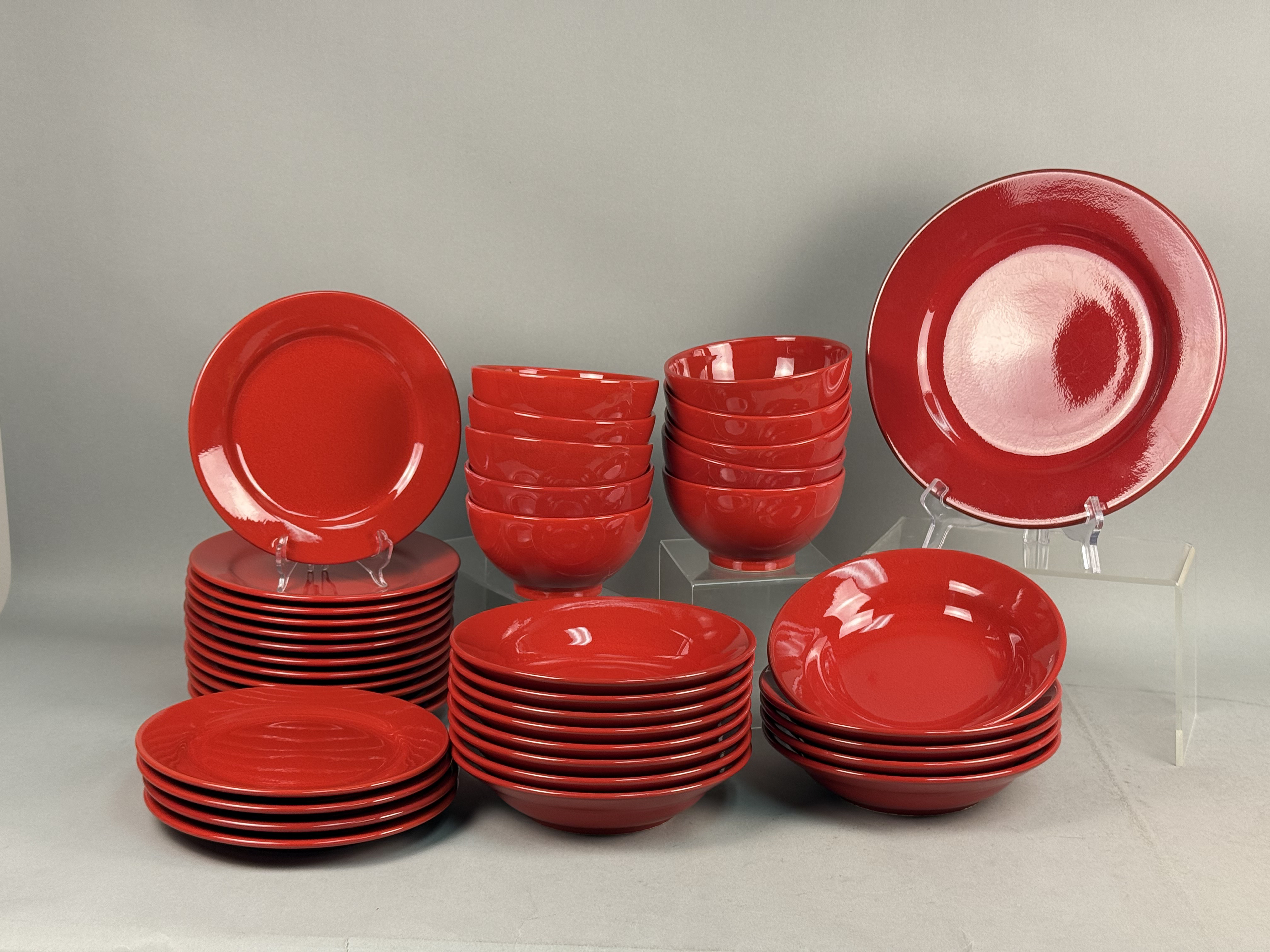 Large Red Glazed Stoneware Dinnerware Set