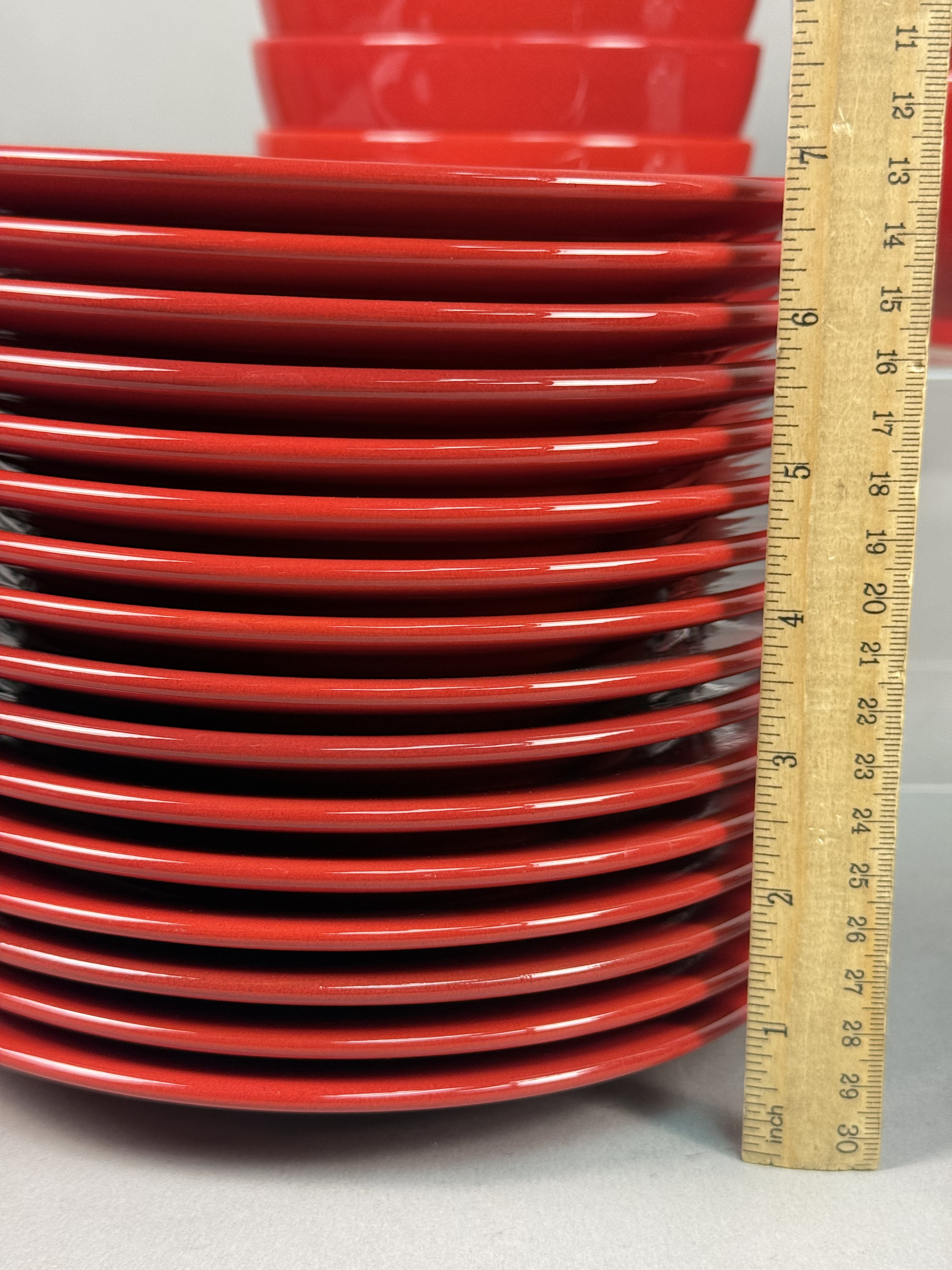 Large Red Glazed Stoneware Dinnerware Set