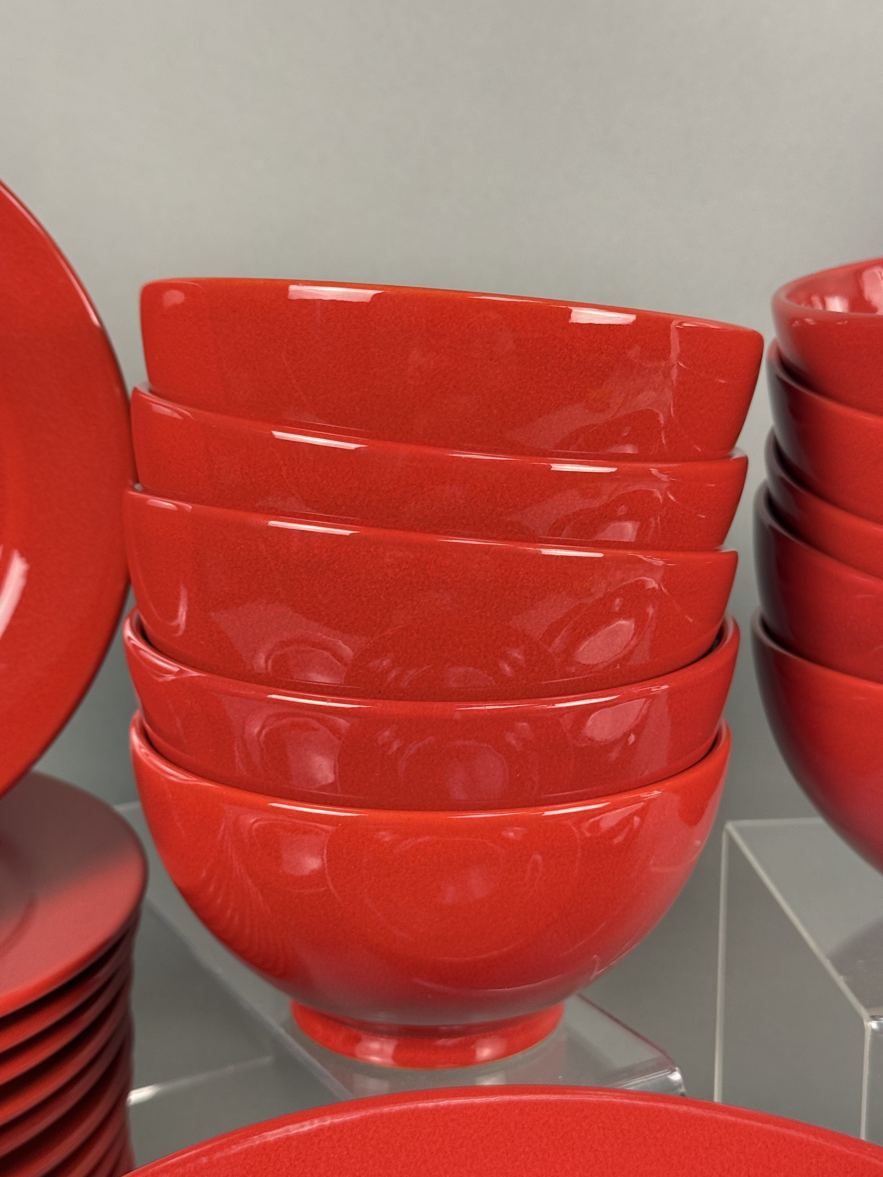 Large Red Glazed Stoneware Dinnerware Set