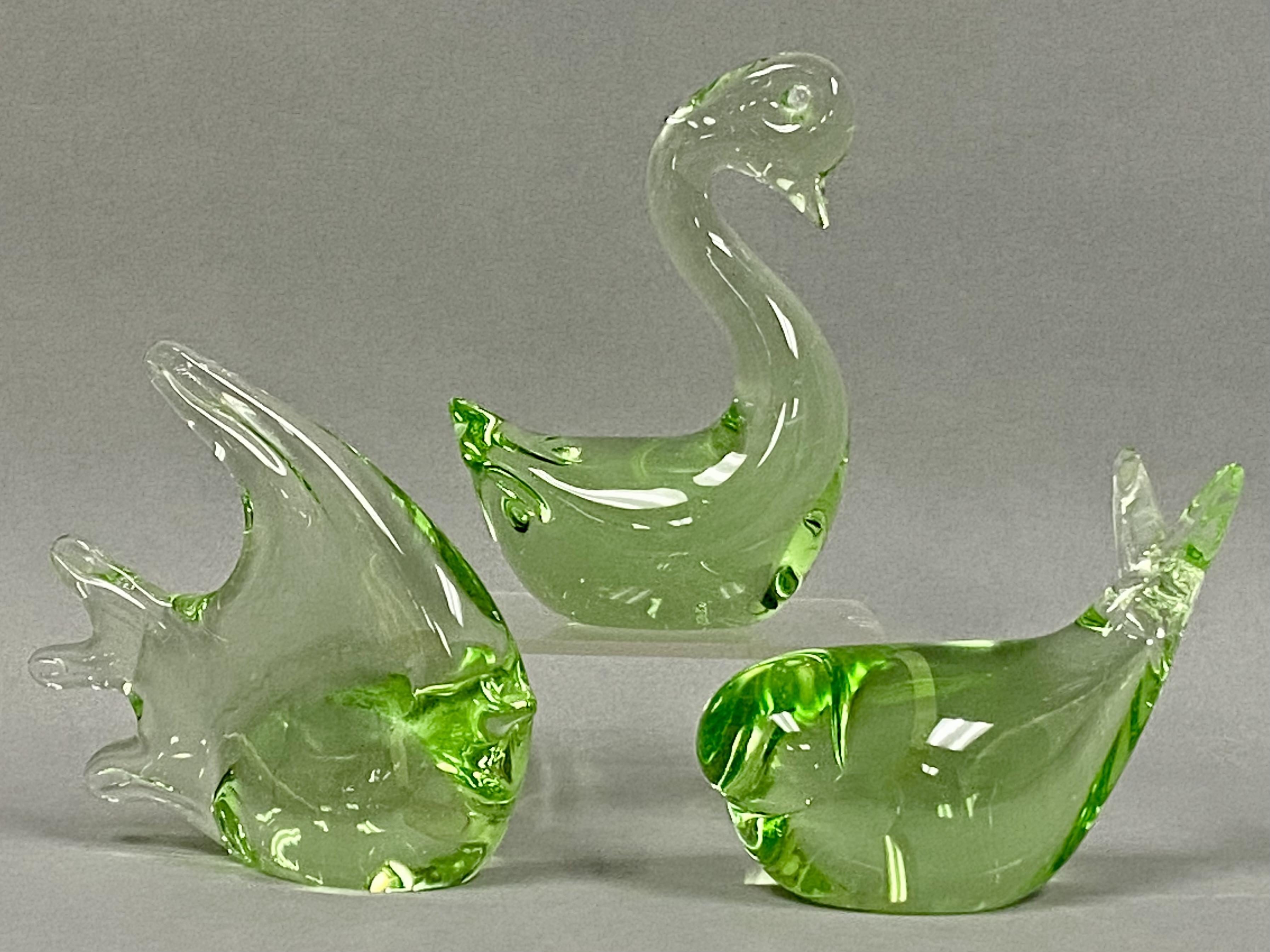 Trio of Green Art Glass Figurines