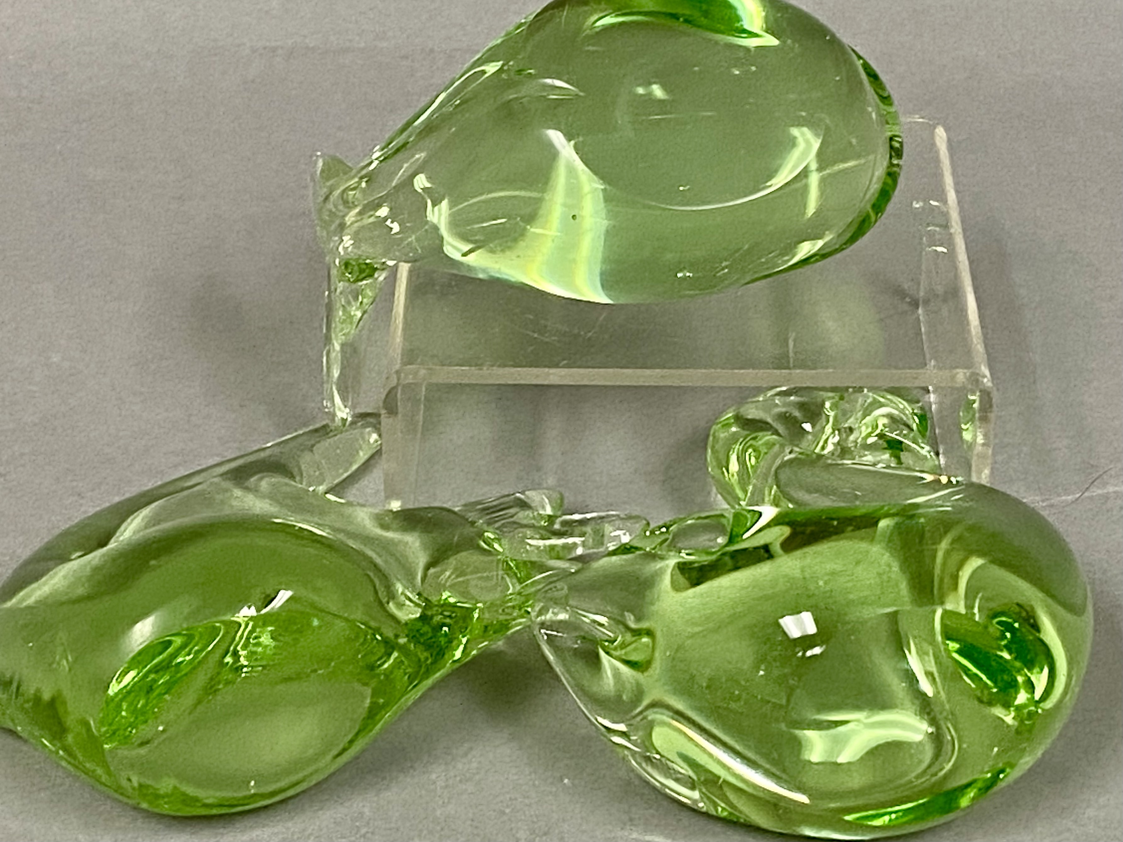 Trio of Green Art Glass Figurines