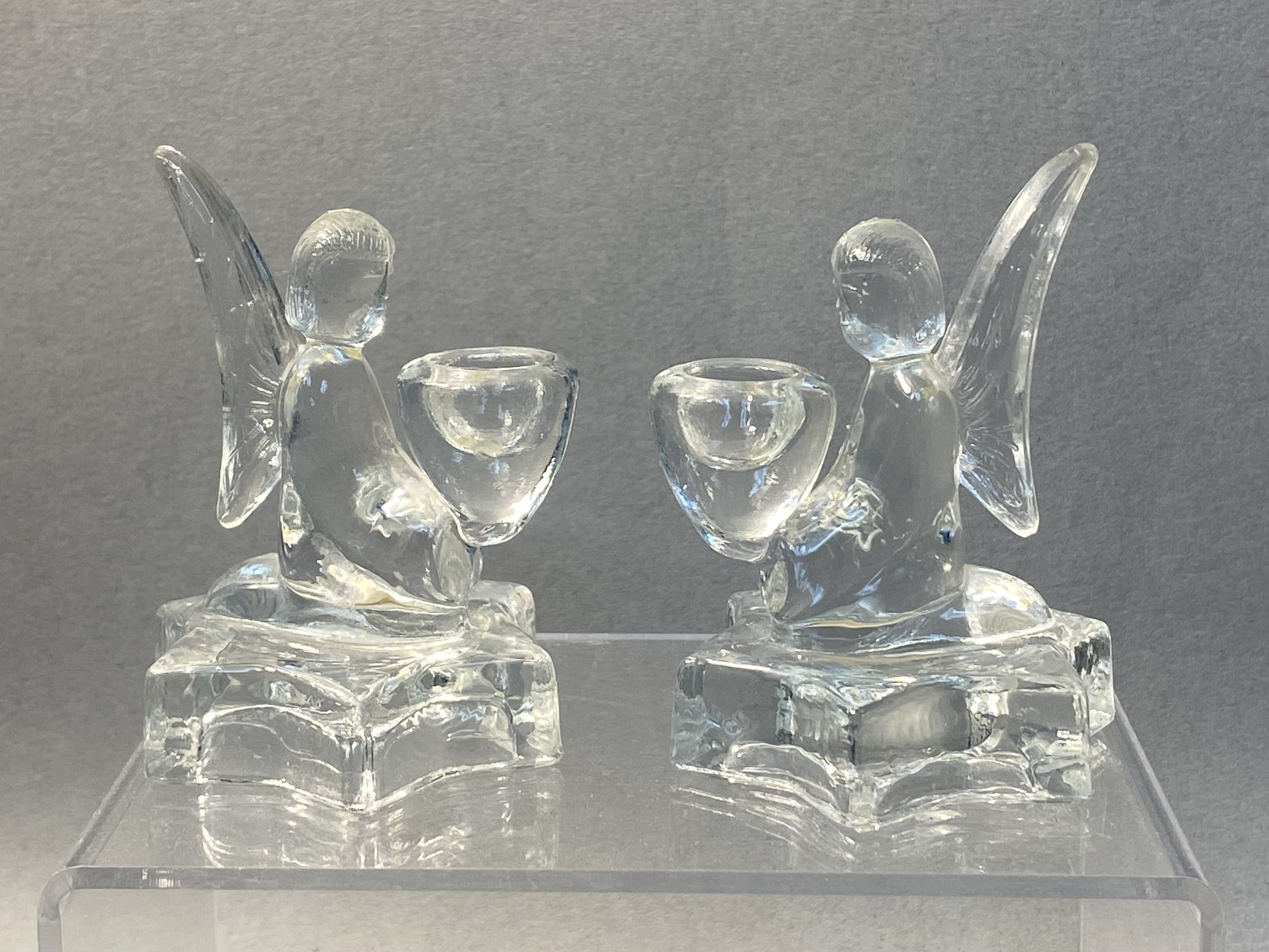 Pair of Bohemia Glass Angel Holders