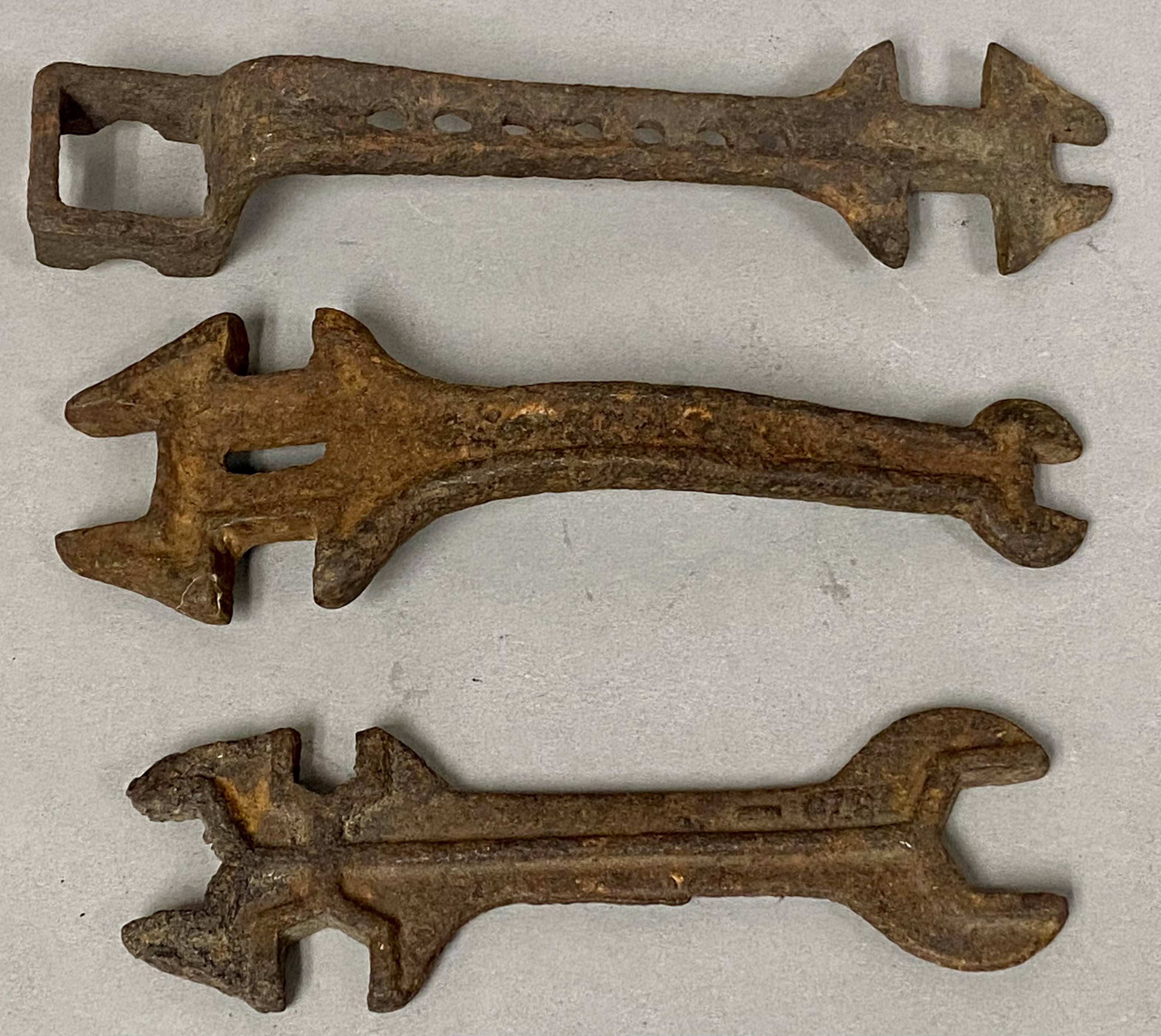 Trio of Antique Cast Iron Implement Wrenches