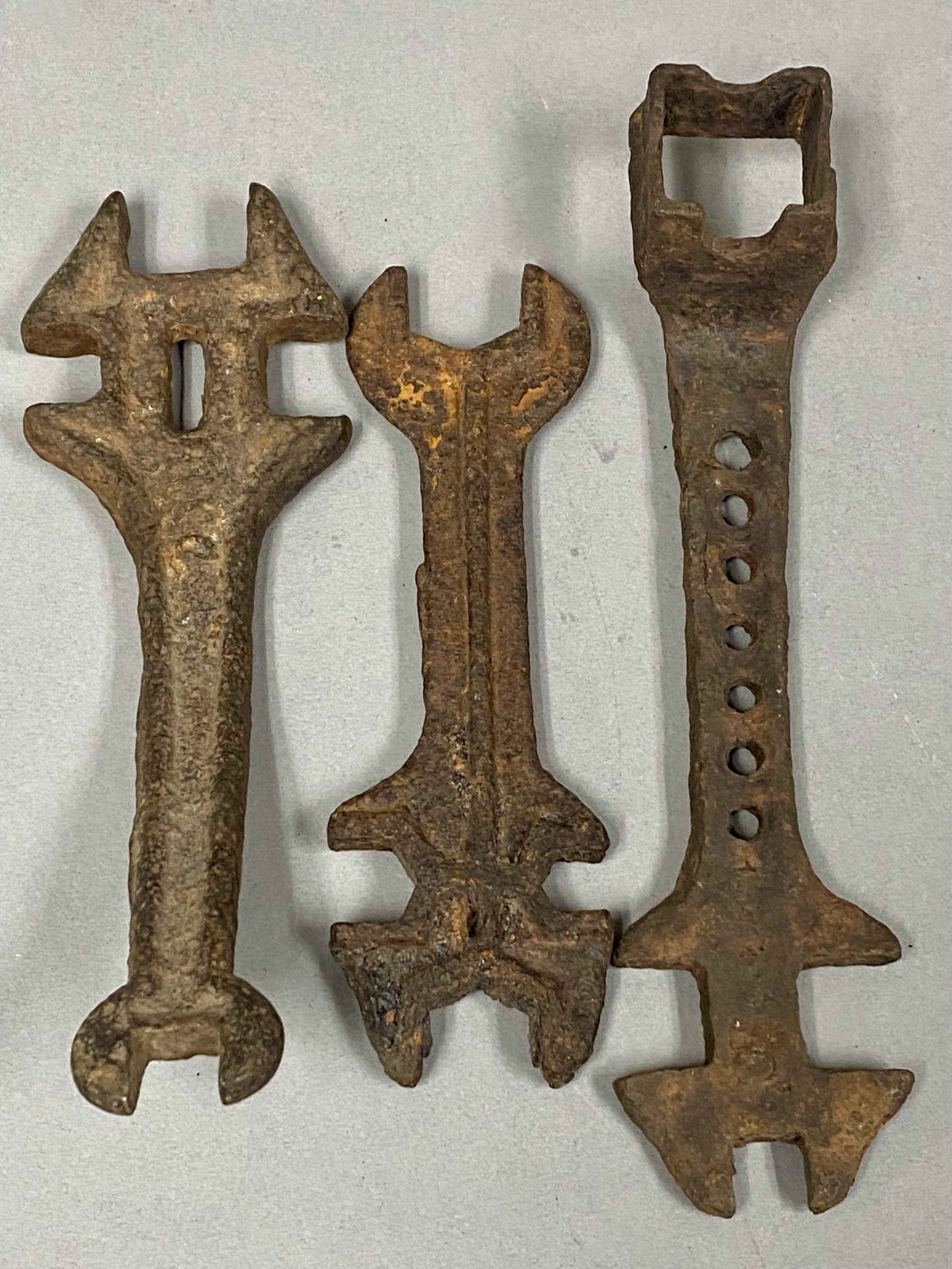 Trio of Antique Cast Iron Implement Wrenches