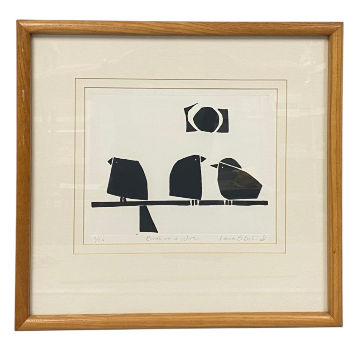Laura B DeLind Linocut Birds on a Wire