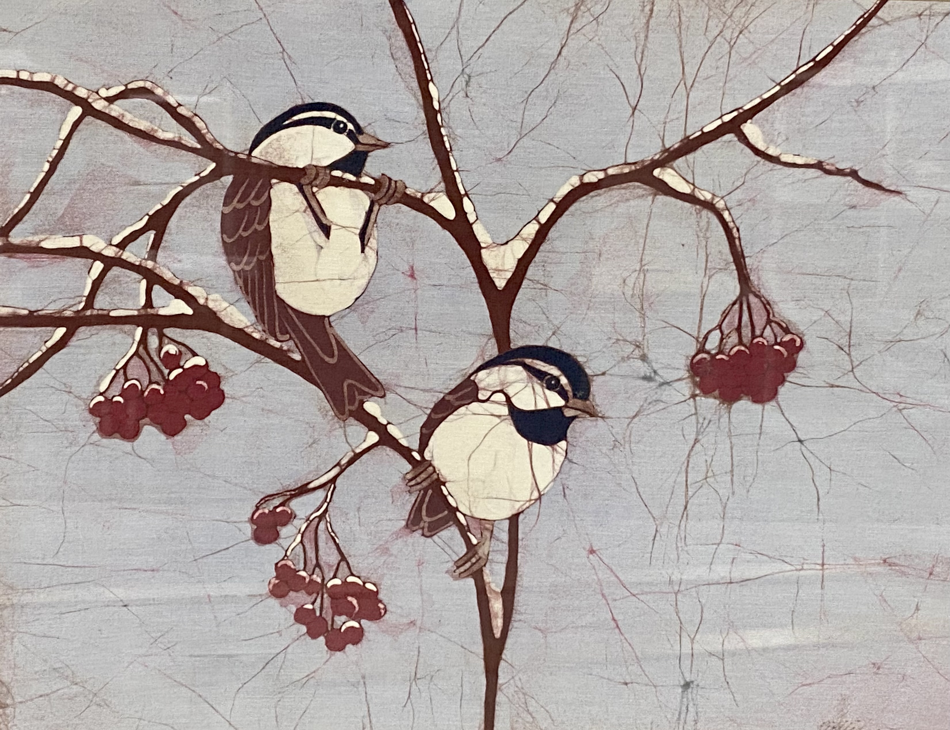 Pat Rutledge 'Winter Chickadees' Batik (Signed)